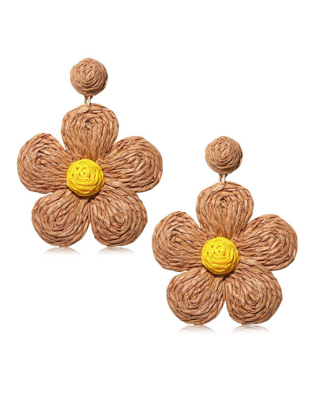 Boucles d'oreilles pendantes Boho Ruffia Strass Fleur - Image 6