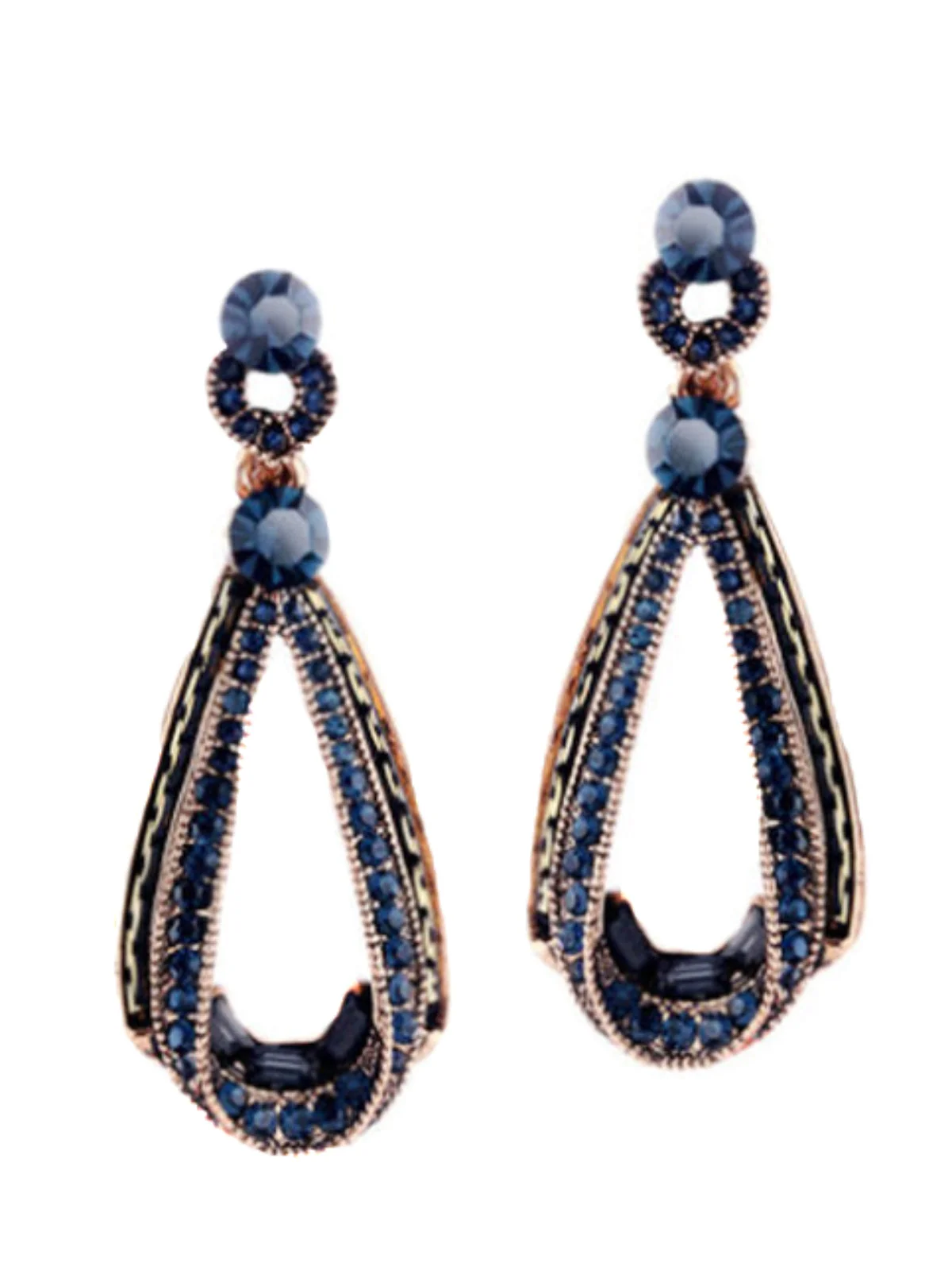 Boucles d'oreilles pendantes creuses en strass bleu - Image 2
