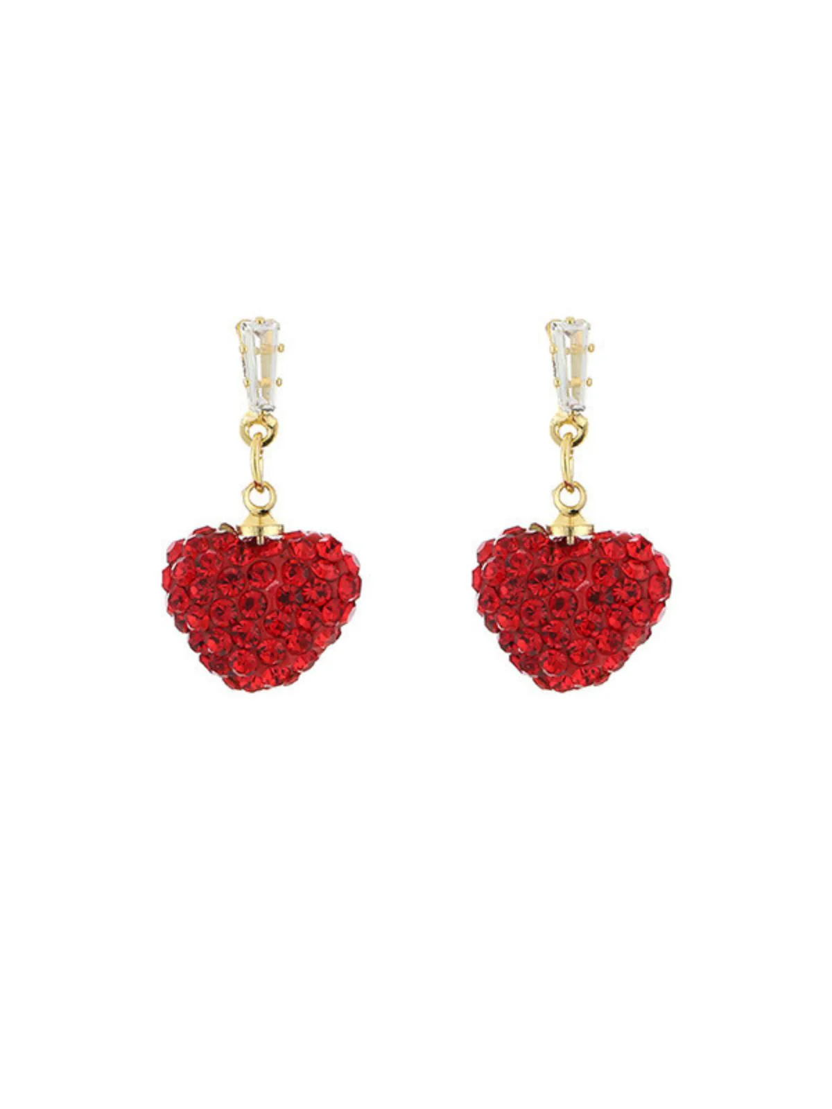 Boucles d'oreilles pendantes en cristal rouge en forme de cœur - Image 3