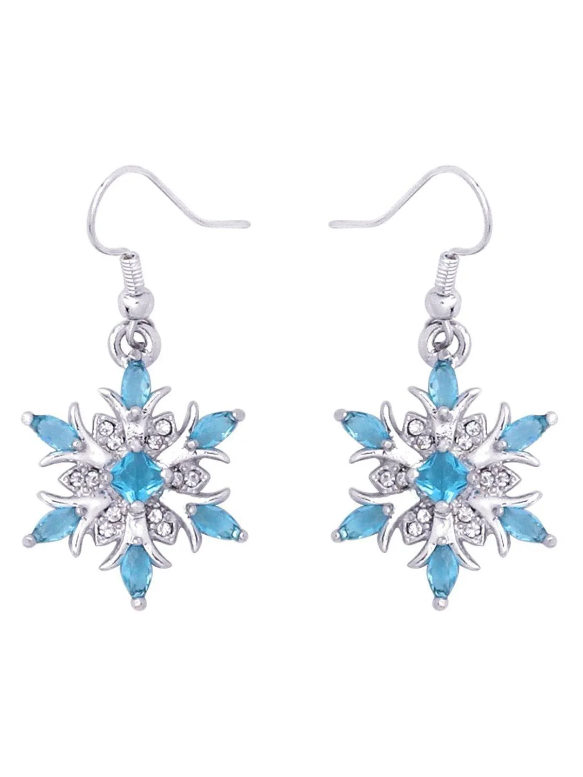 Boucles d'oreilles pendantes flocon de neige en cristal bleu