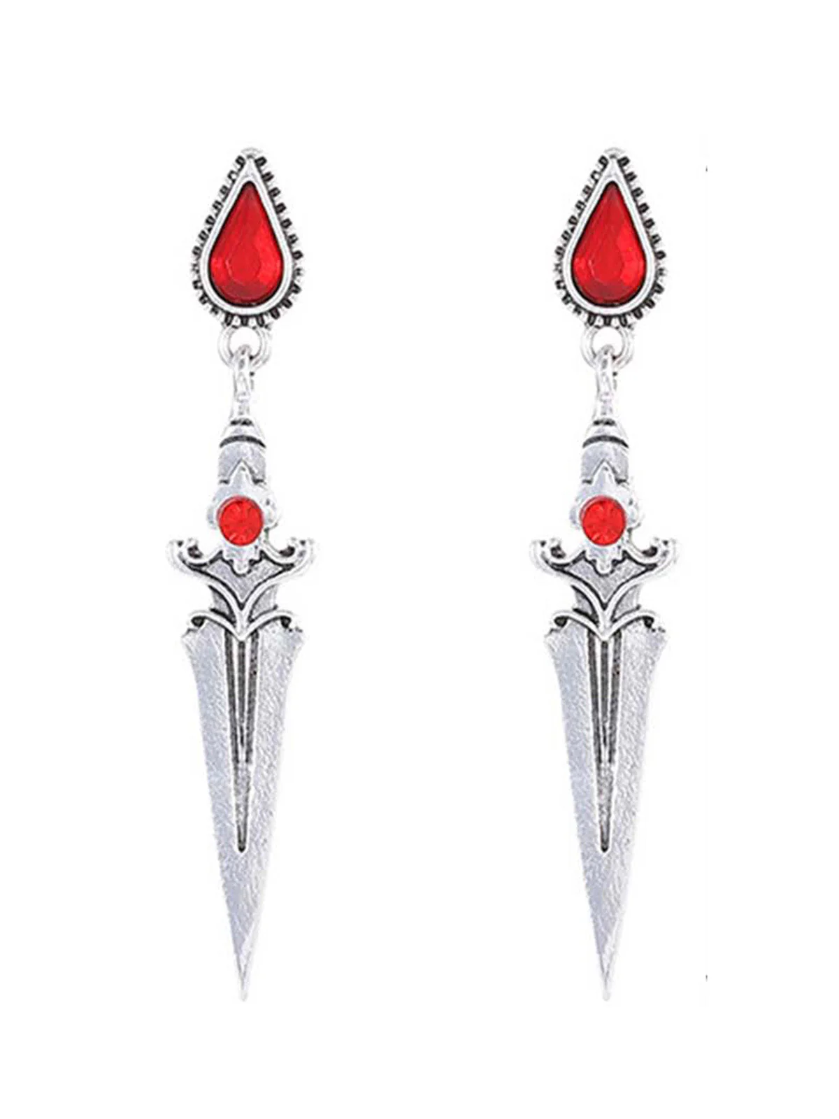 Boucles d'oreilles pendantes gothiques en or avec épée de sang