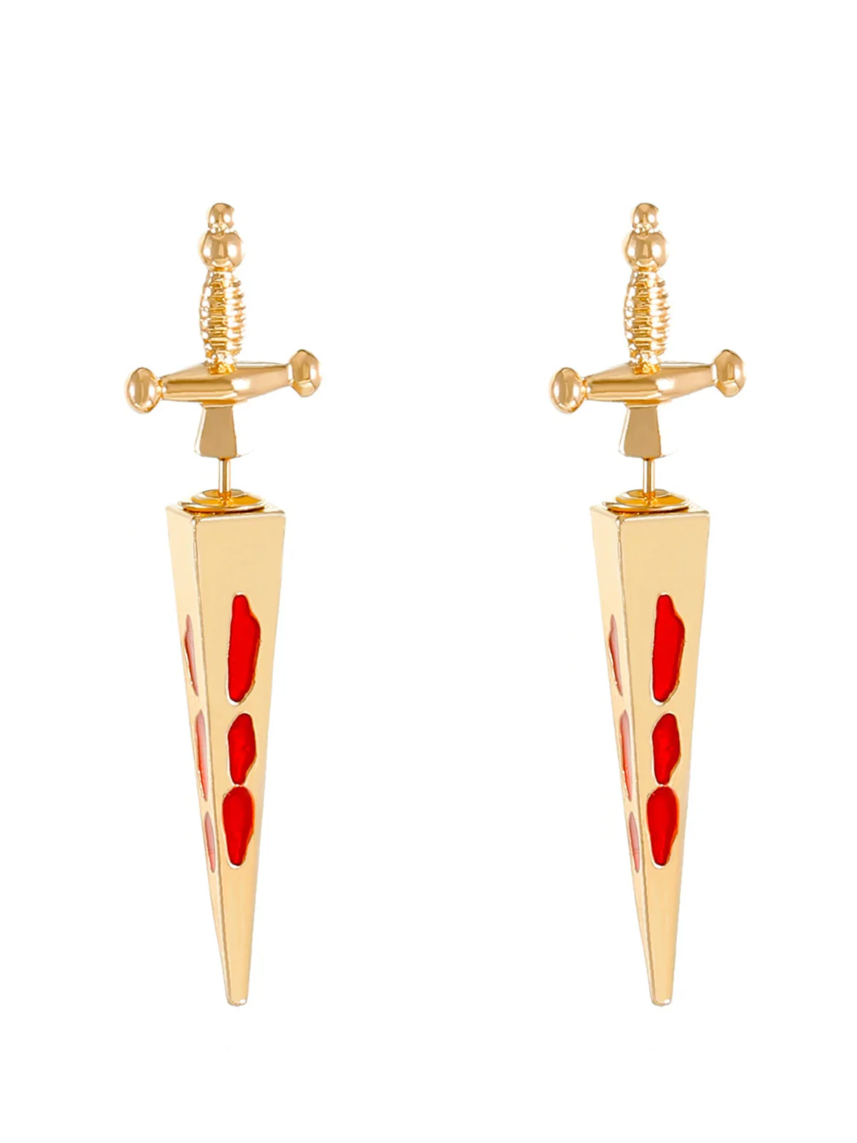 Boucles d'oreilles pendantes gothiques en or avec épée de sang - Image 3