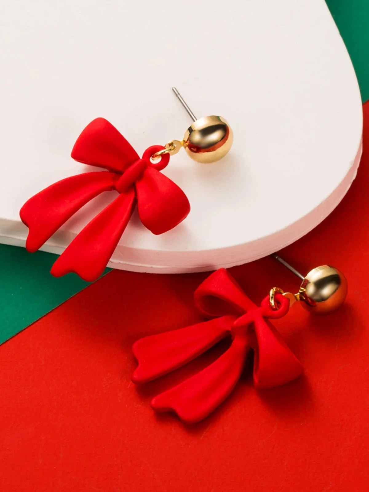Boucles d'oreilles pendantes nœud rouge de Noël - Image 2
