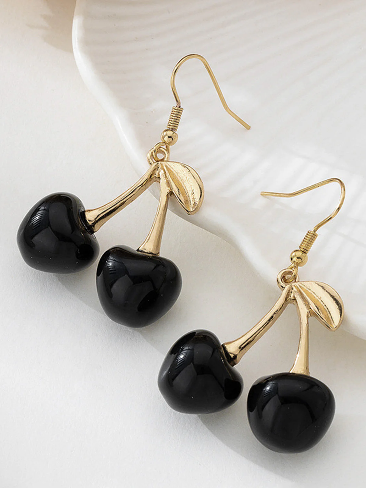 Boucles d'oreilles pendantes vintage Cerise noire - Image 4