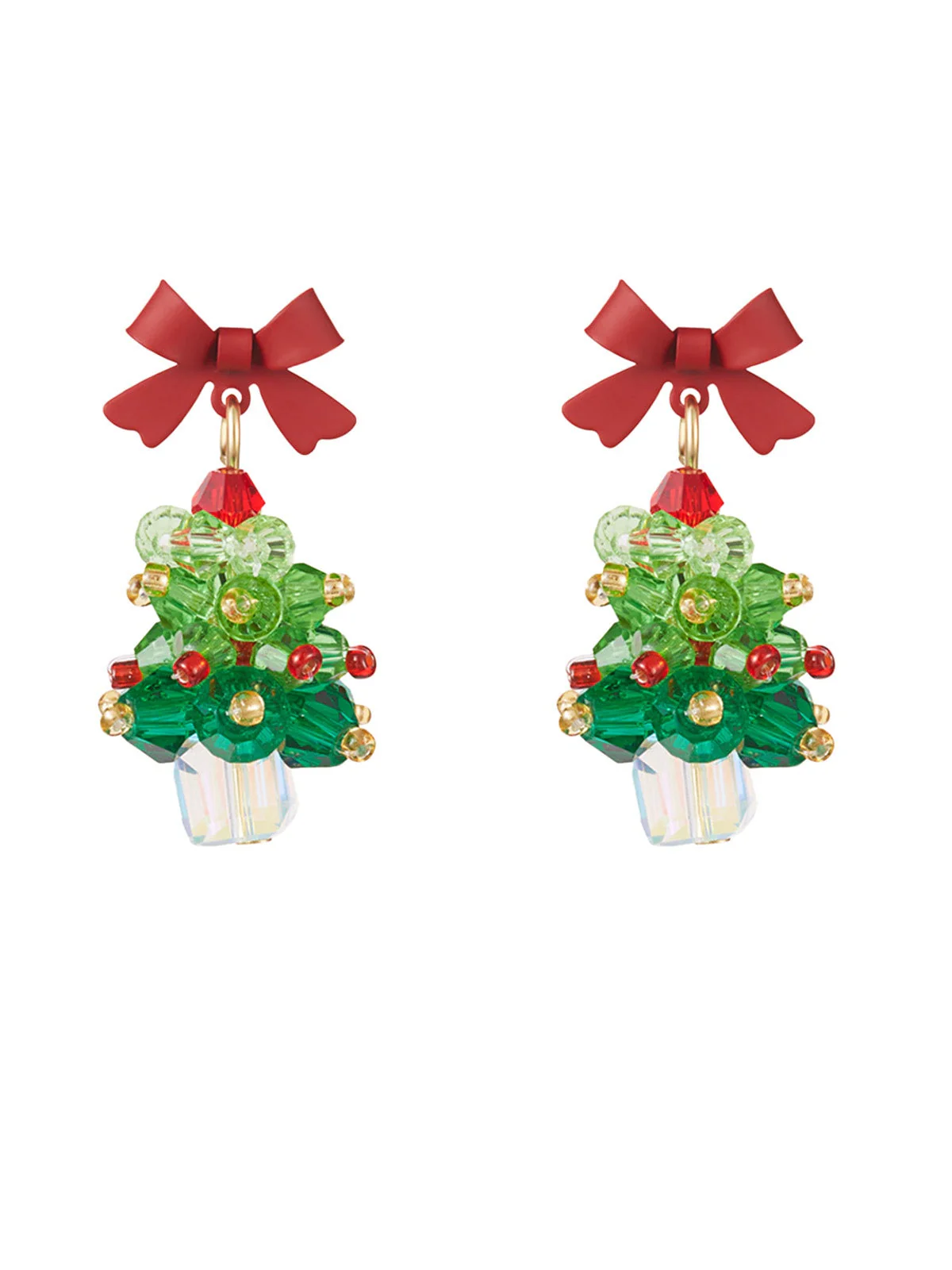 Boucles d'oreilles pendantes vintage sapin de Noël et nœud