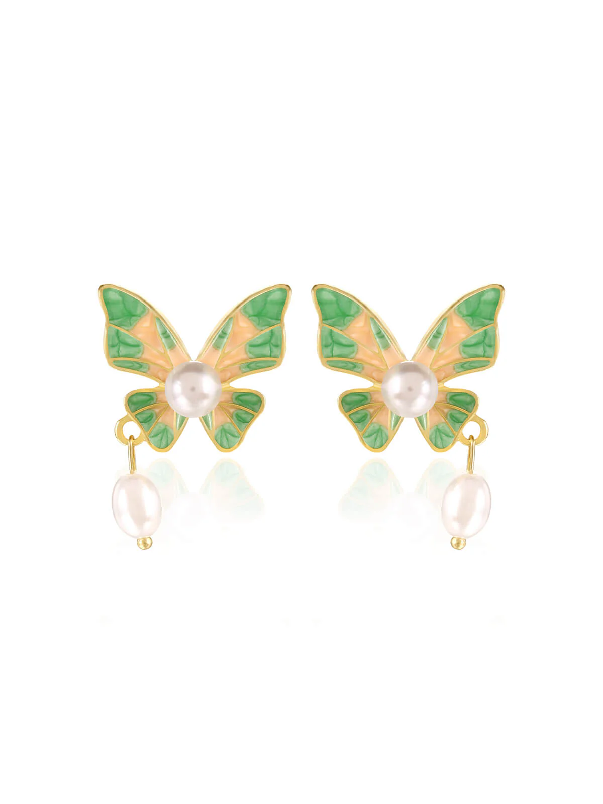 Boucles d'oreilles perle papillon vert rétro