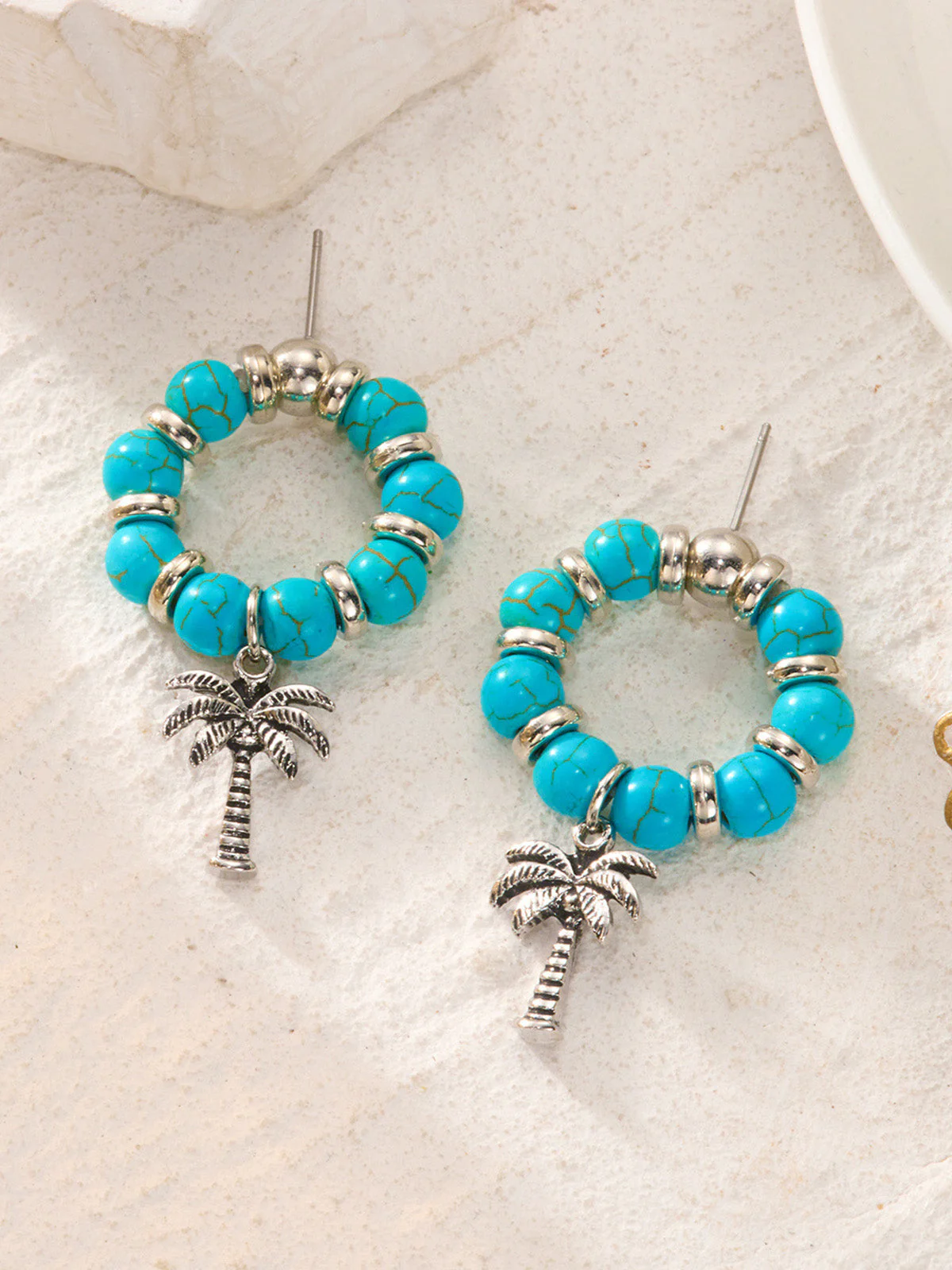 Boucles d'oreilles perles motif palmier bleu lac - Image 3