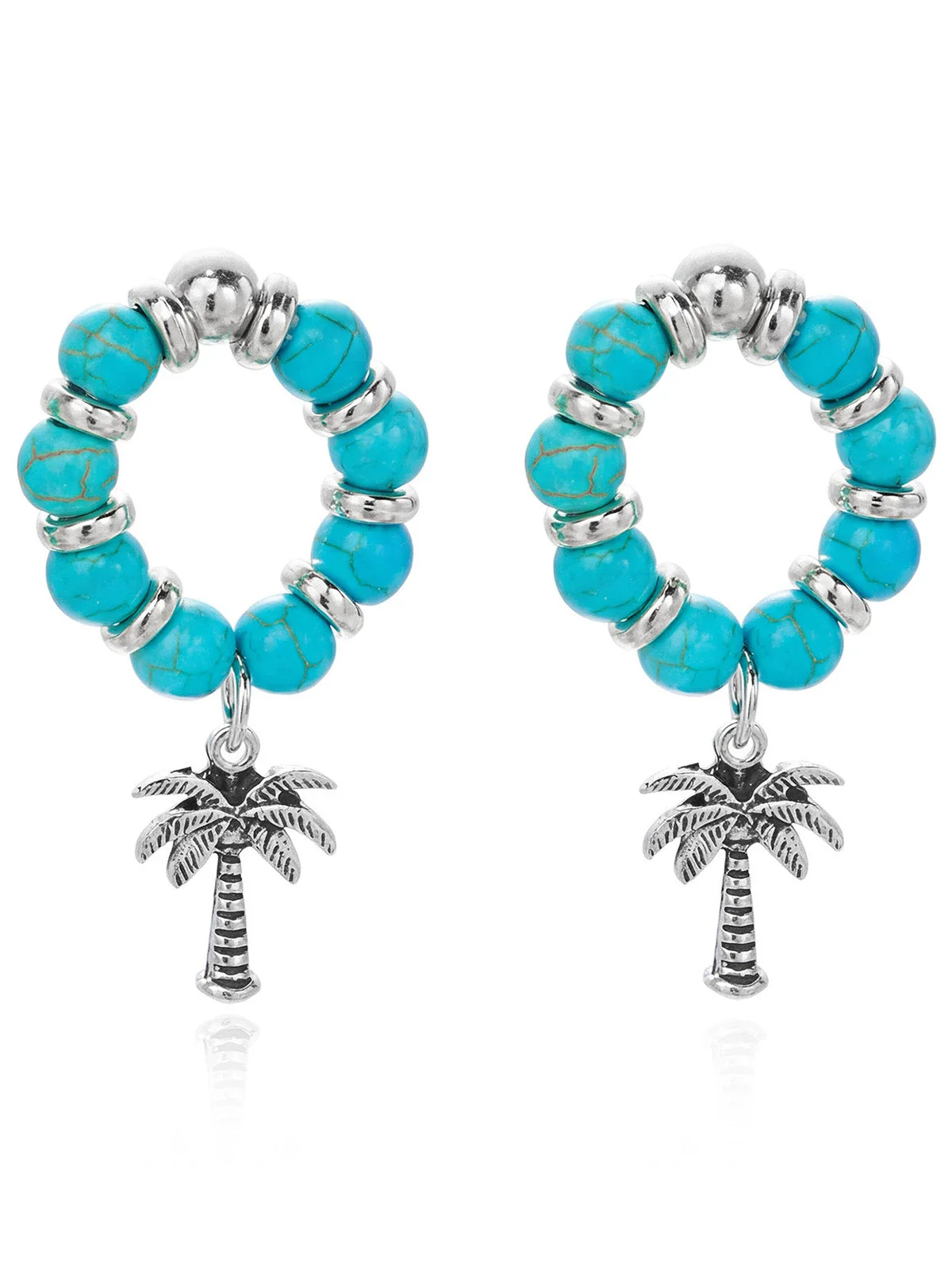 Boucles d'oreilles perles motif palmier bleu lac - Image 4