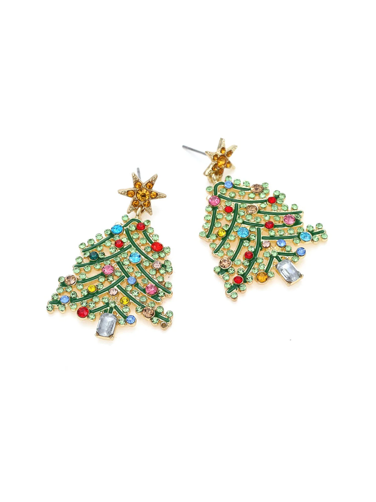 Boucles d'oreilles sapin de Noël vert strass - Image 2