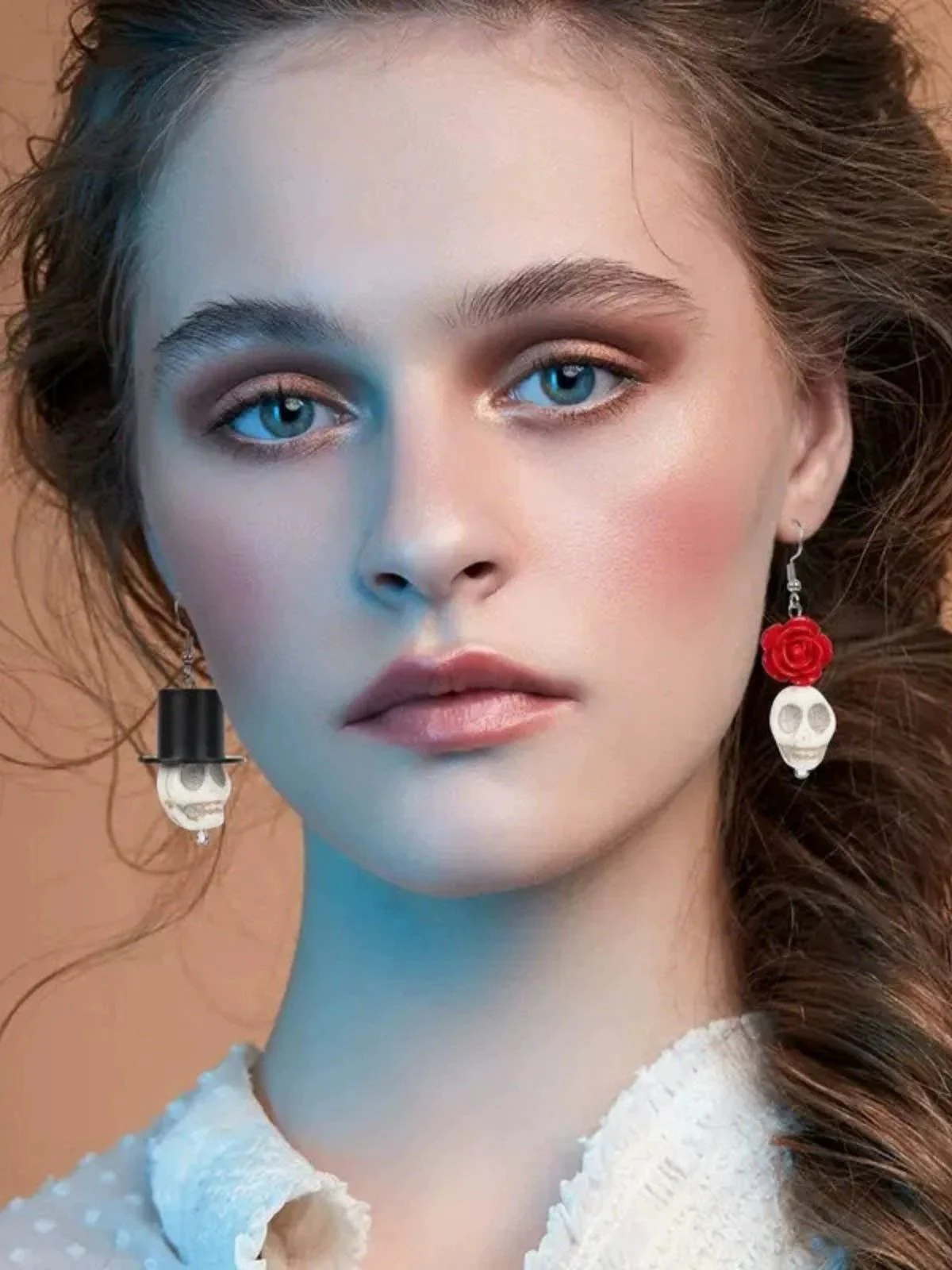 Boucles d'oreilles vintage crâne rose Halloween - Image 3
