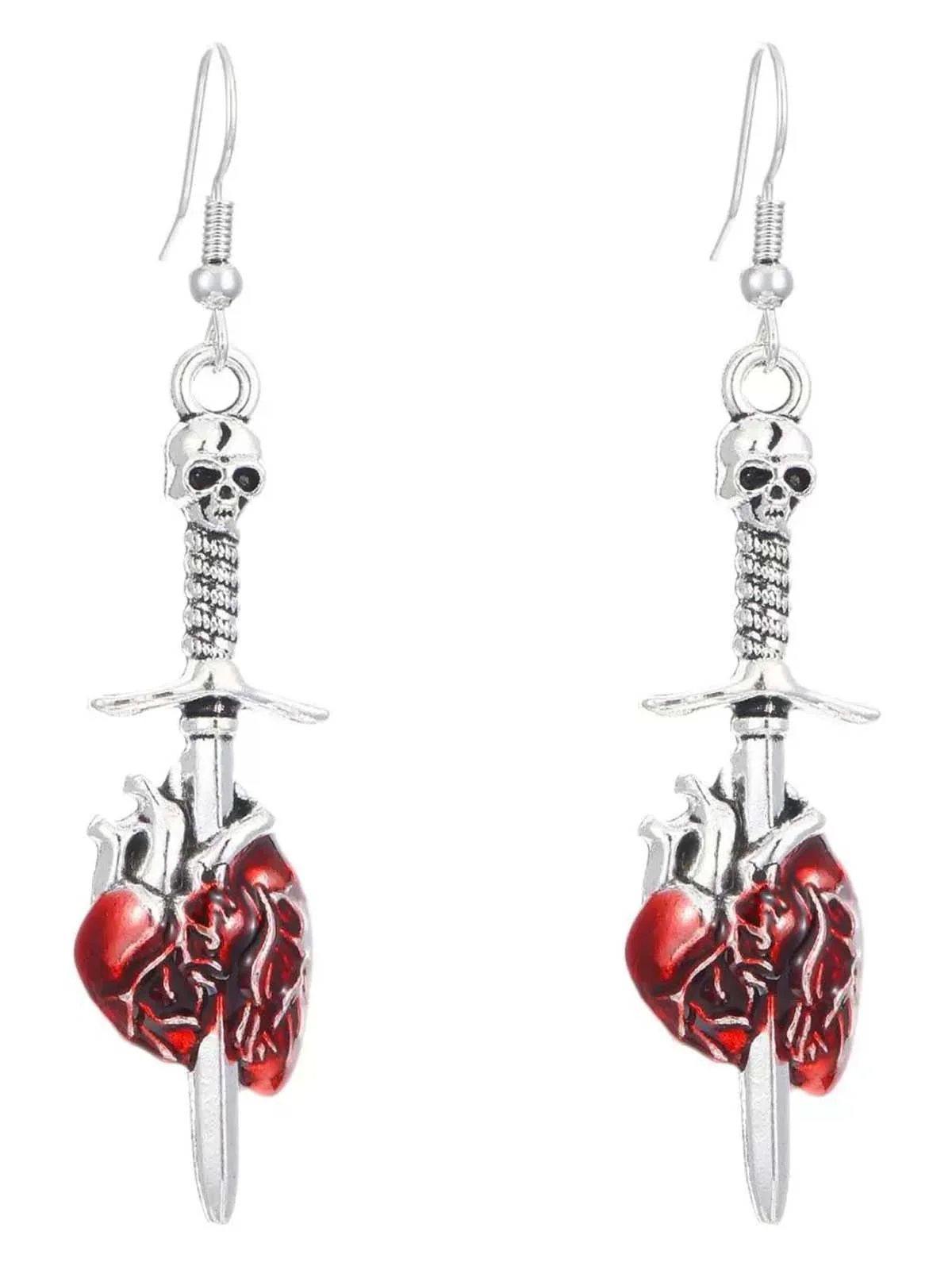 Boucles d'oreilles vintage Halloween crâne épée cœur