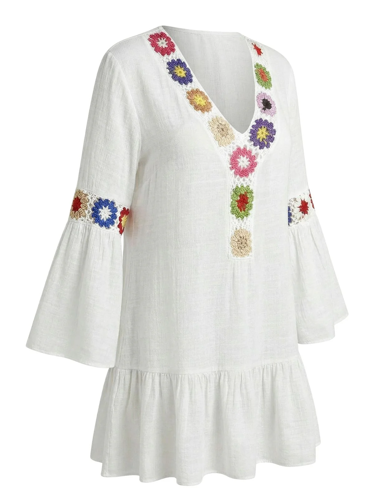 Cache-maillot à volants broderies florales et col en V années 70 - Image 2