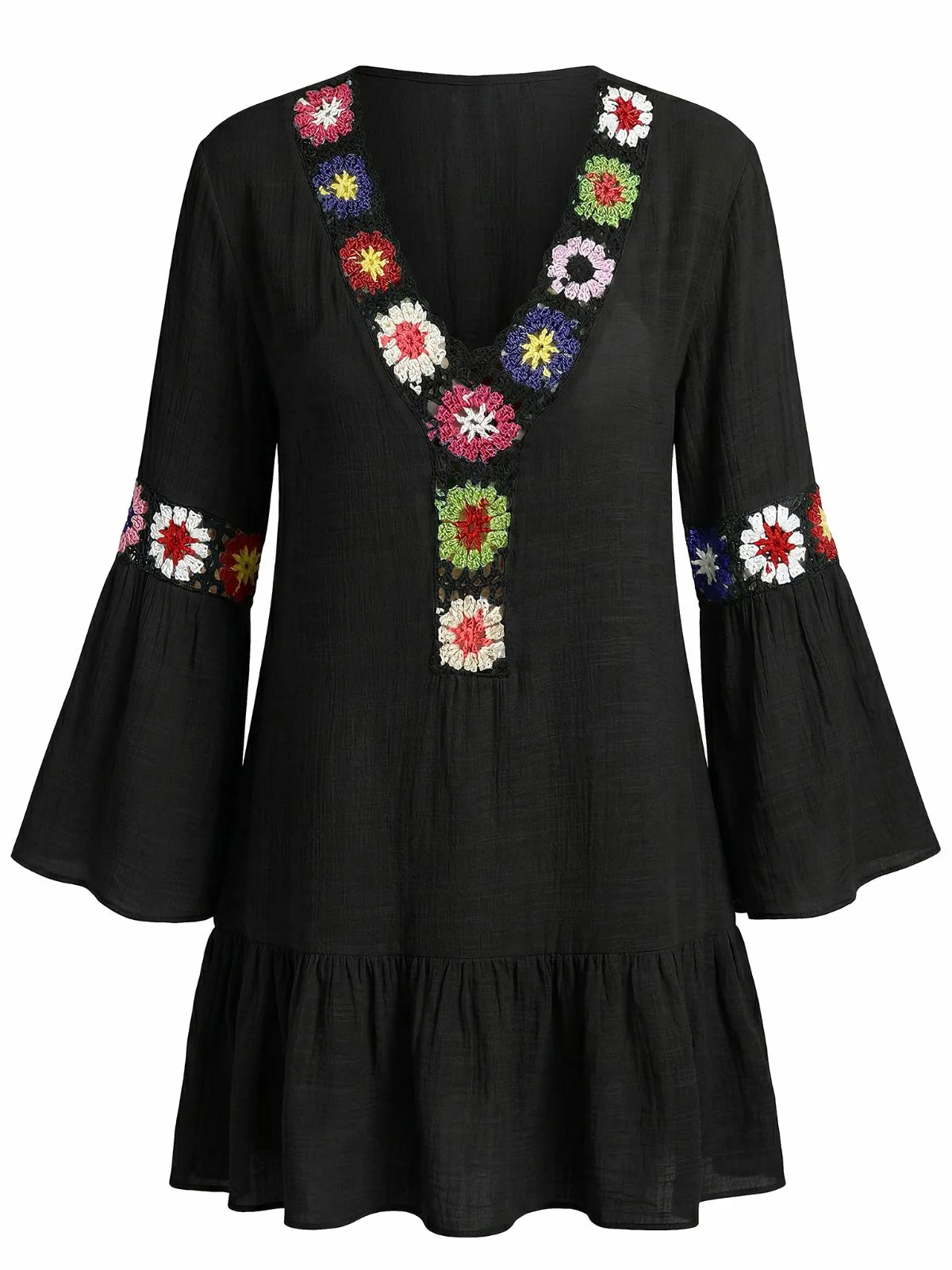 Cache-maillot à volants broderies florales et col en V années 70 - Image 4