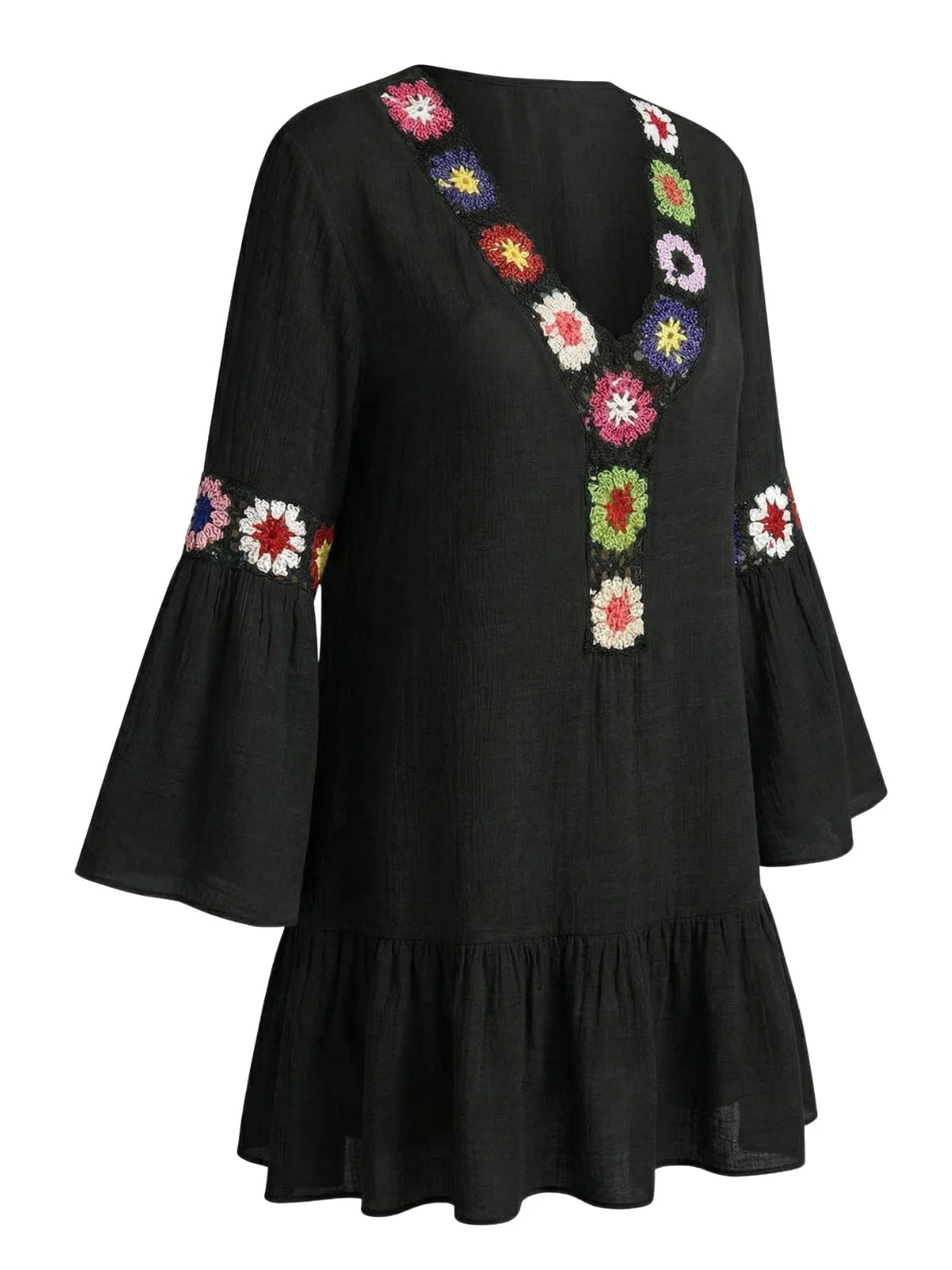 Cache-maillot à volants broderies florales et col en V années 70 - Image 5