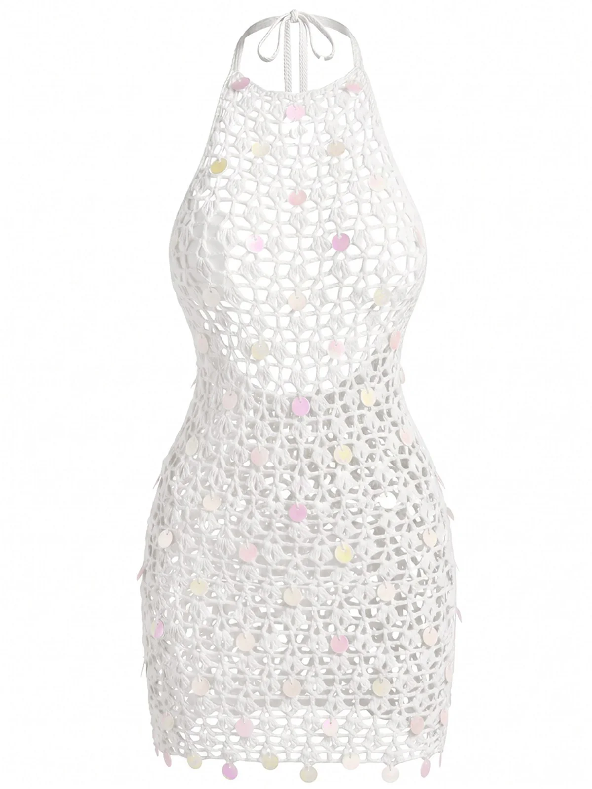 Cache-maillot blanc sequins ajourés crochet années 1960 - Image 2