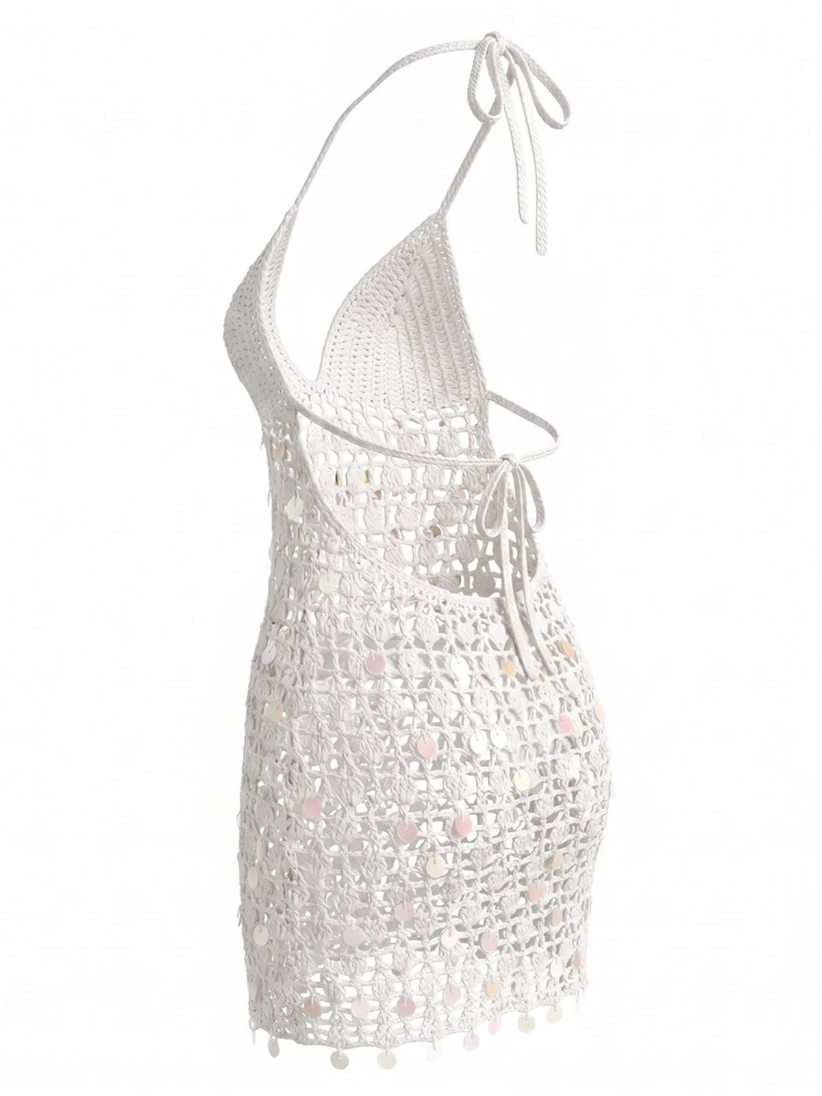 Cache-maillot blanc sequins ajourés crochet années 1960 - Image 3