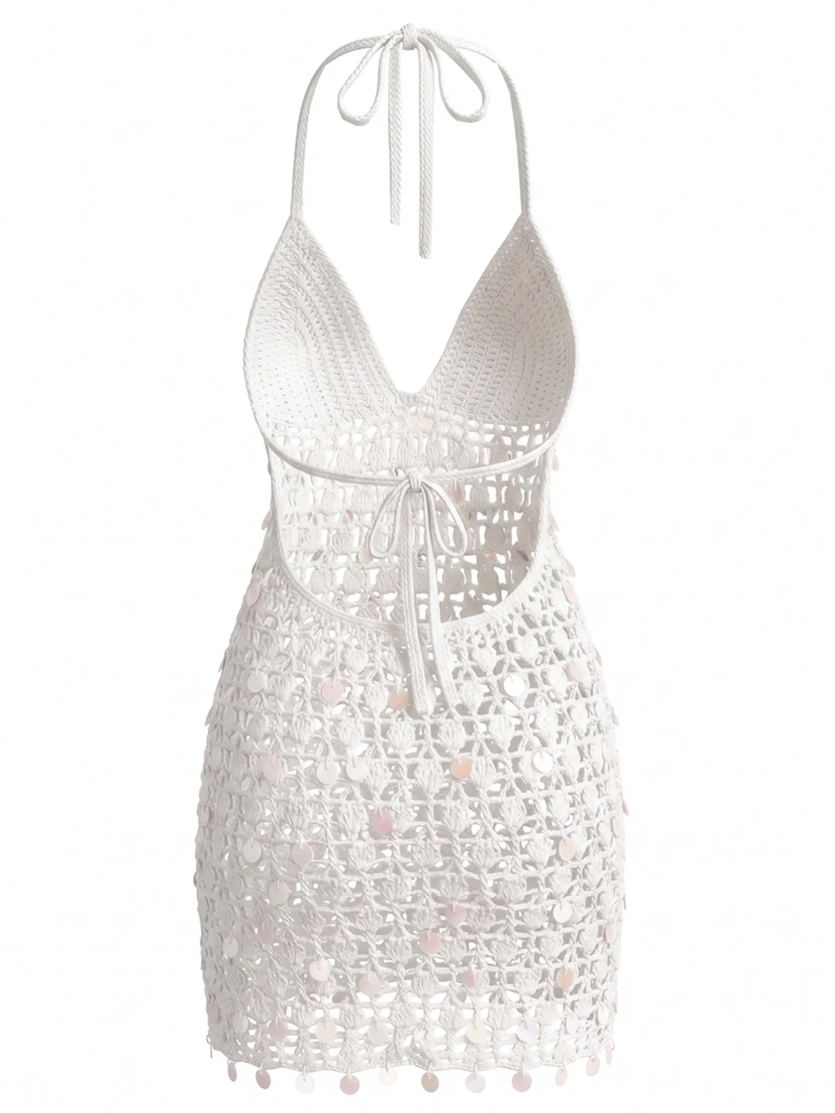 Cache-maillot blanc sequins ajourés crochet années 1960 - Image 4