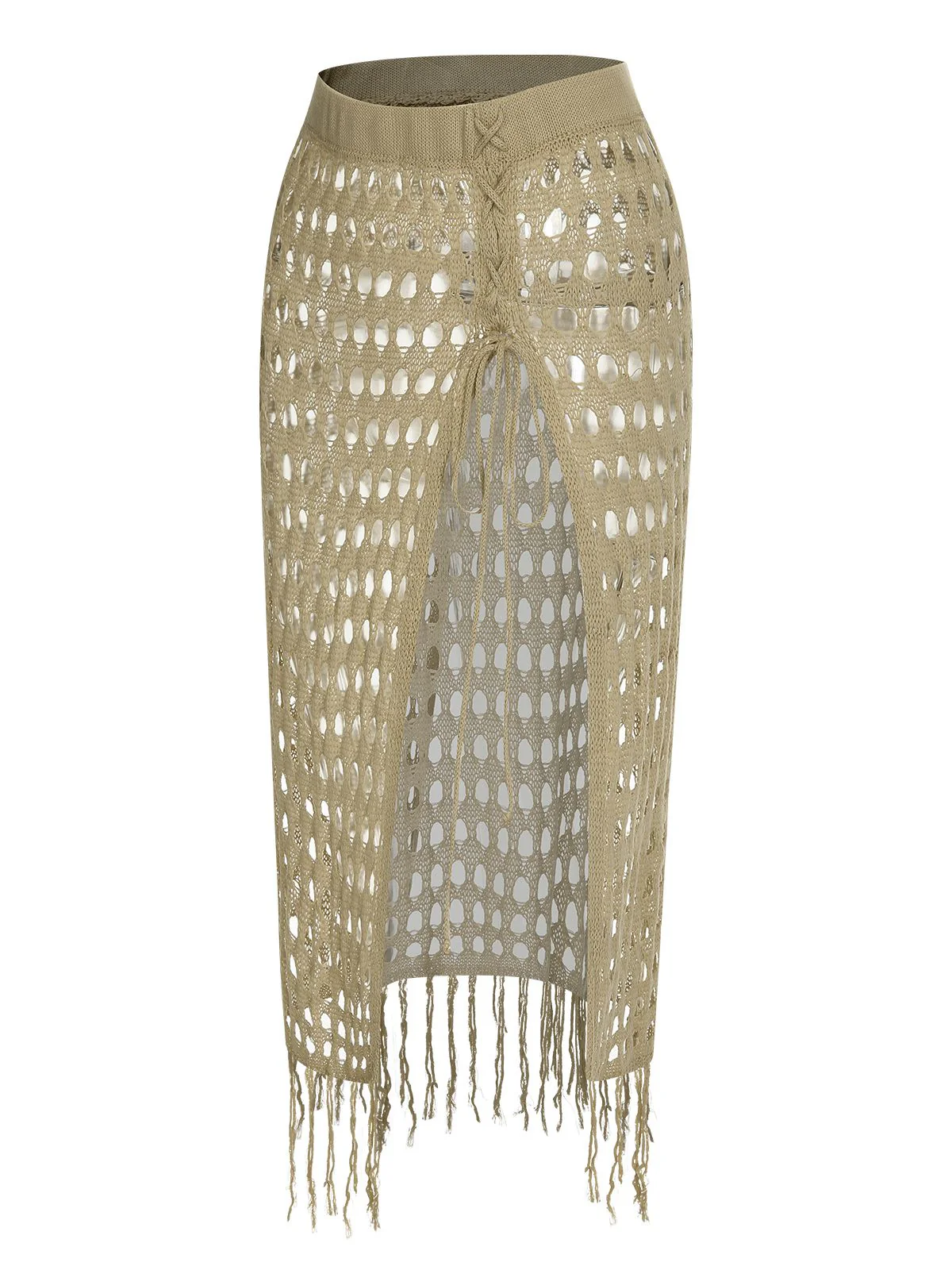 Cache-maillot creux tricoté à pompons kaki des années 1950 - Image 3
