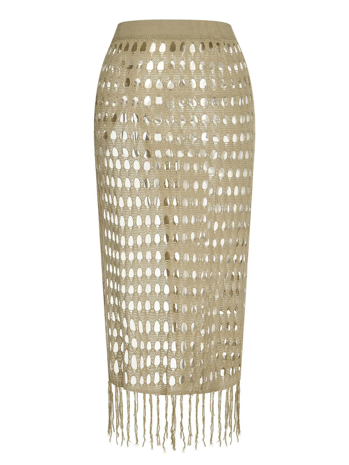 Cache-maillot creux tricoté à pompons kaki des années 1950 - Image 4