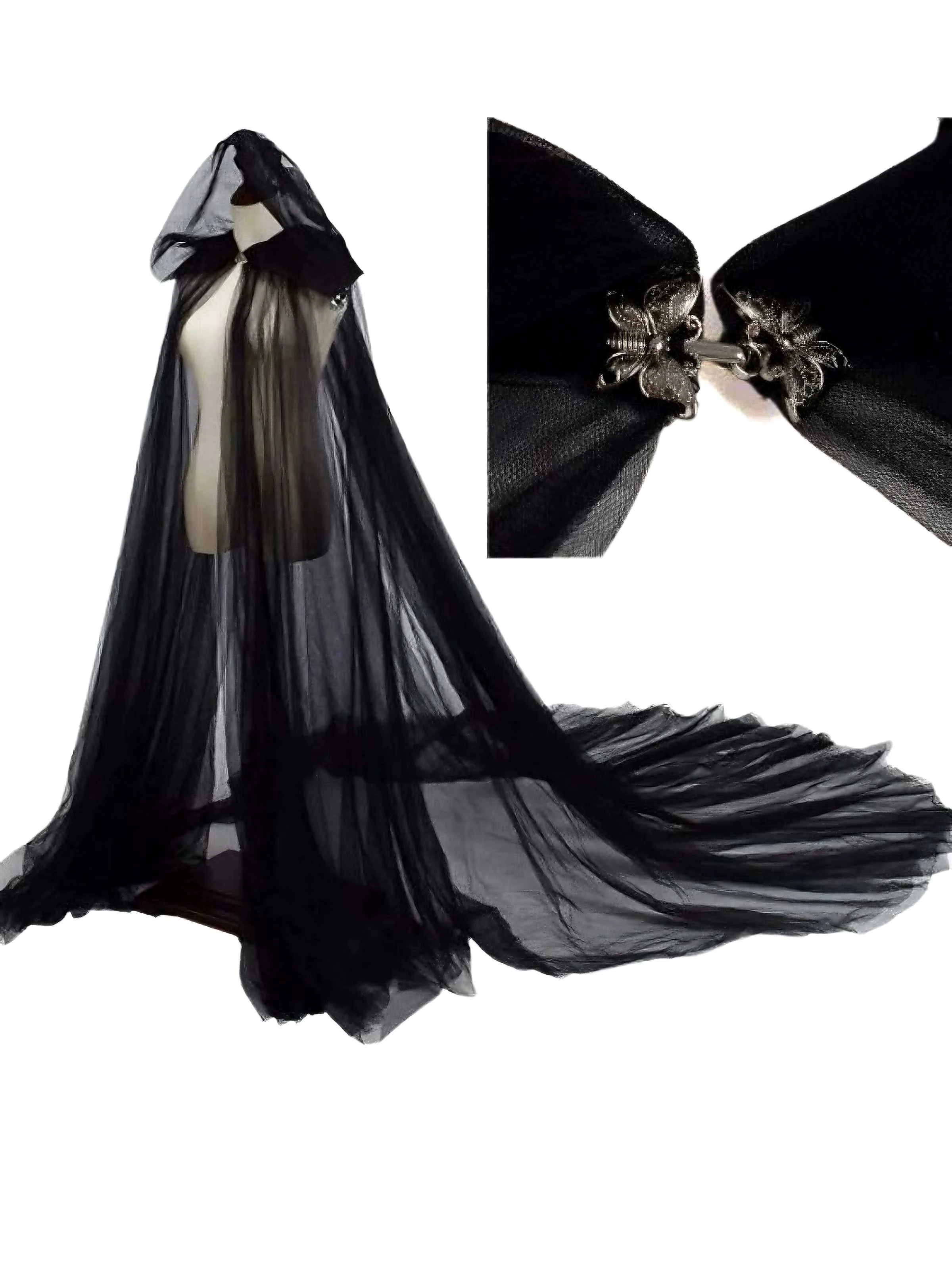Cape à capuche noire en maille pour mariée vampire d'Halloween