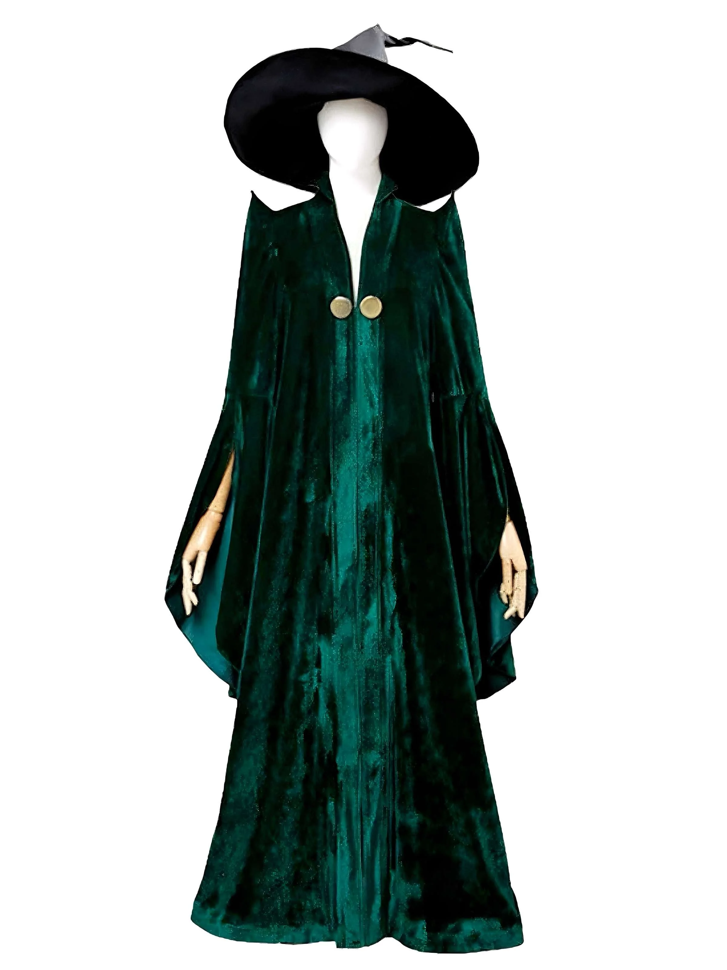 Cape de sorcière verte en velours Halloween années 1970