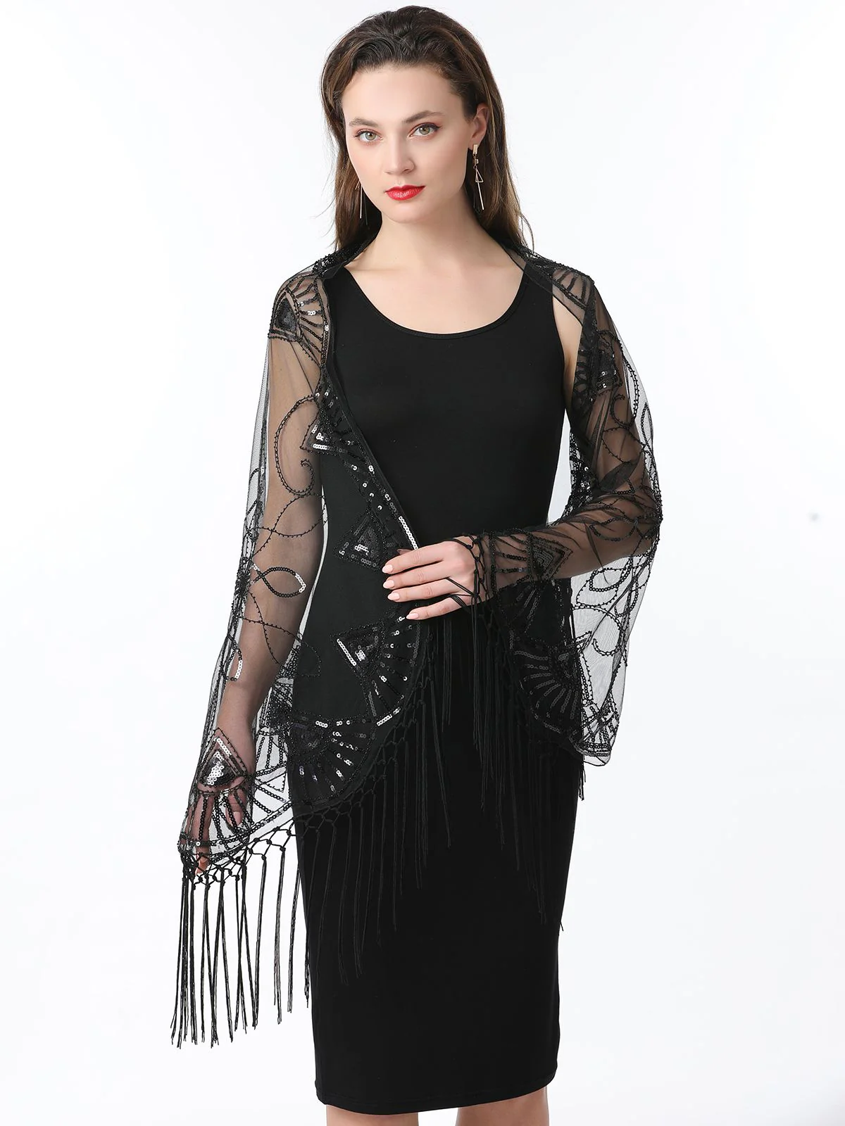 Cape en maille à paillettes et pompons des années 1920 - Image 18