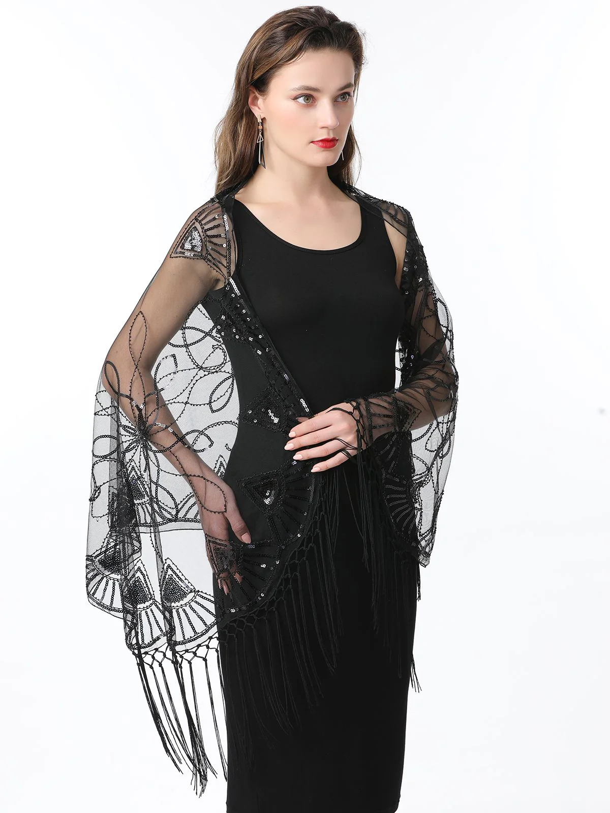 Cape en maille à paillettes et pompons des années 1920 - Image 19