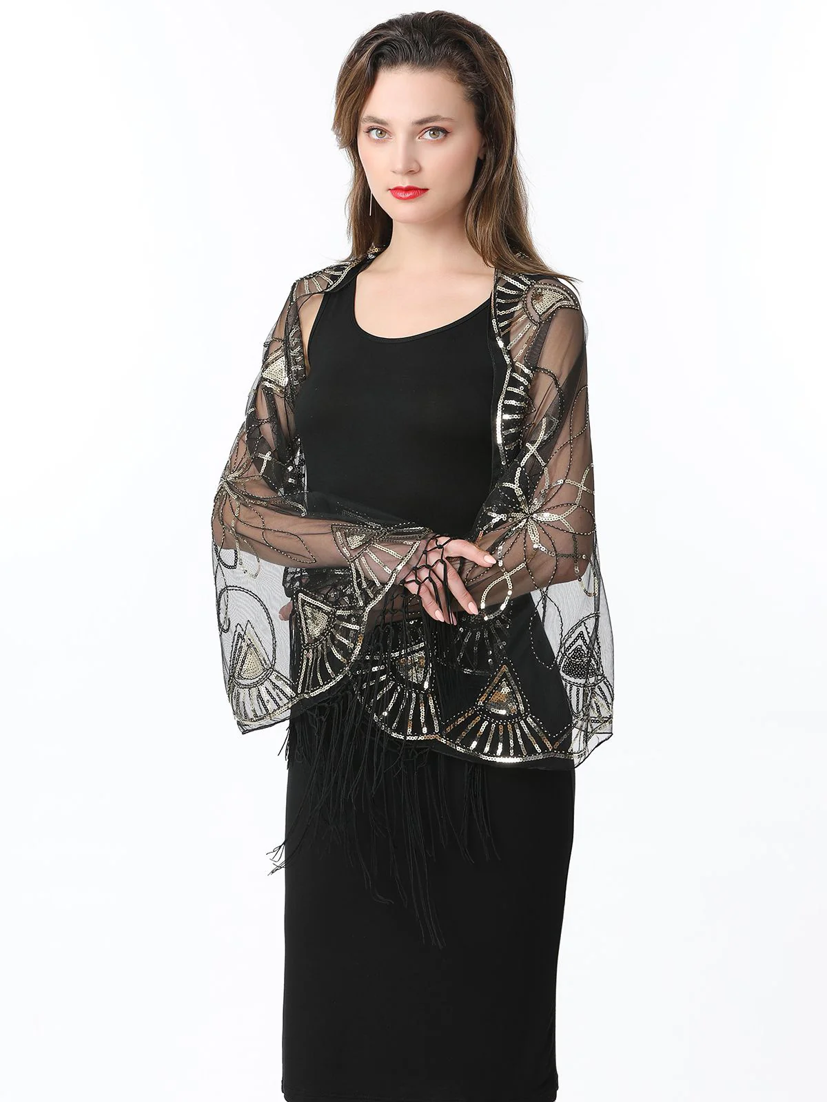 Cape en maille à paillettes et pompons des années 1920 - Image 37