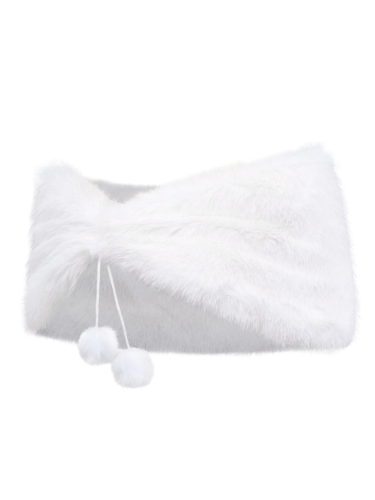 Cape à pompons en fausse fourrure blanche unie style années 1970 - Image 3
