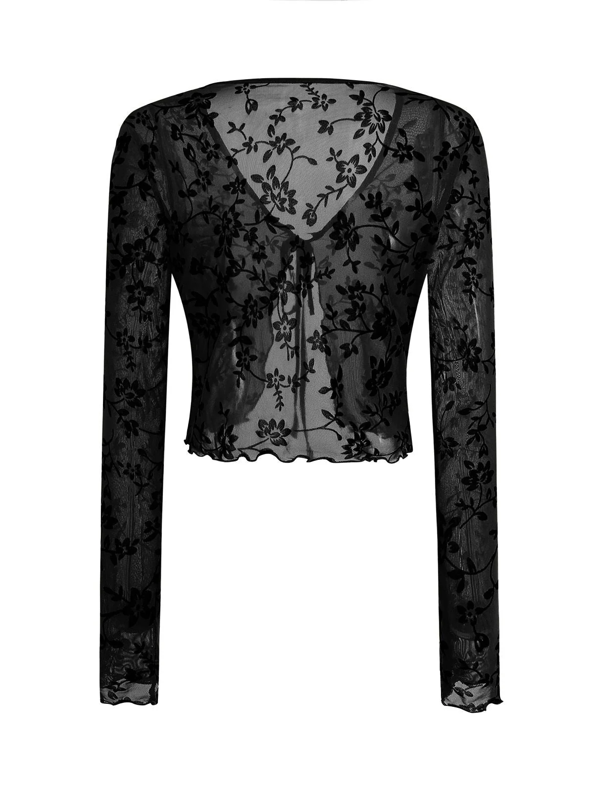 Cardigan transparent à lacets et imprimé botanique des années 1980 - Image 2