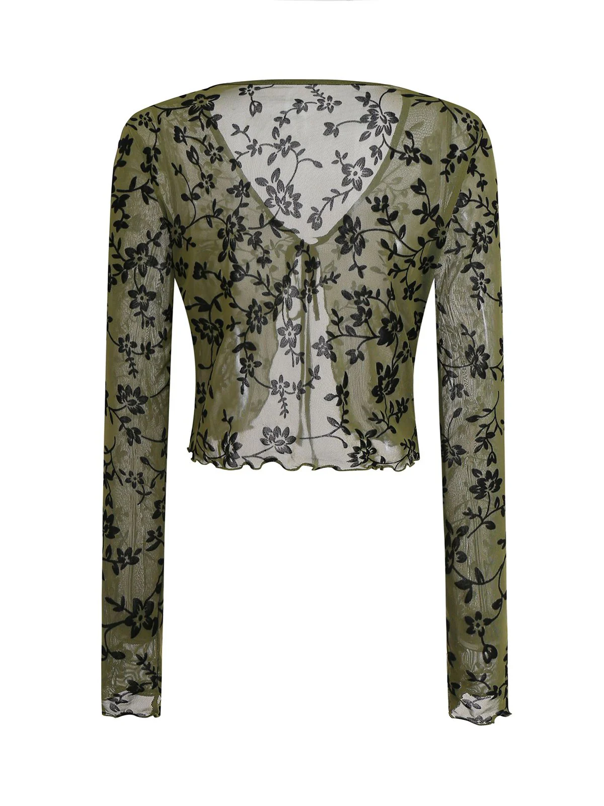 Cardigan transparent à lacets et imprimé botanique des années 1980 - Image 4