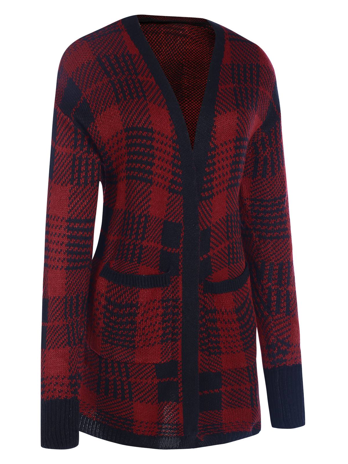 Cardigan tricoté à carreaux avec poches rouge des années 1950 - Image 2