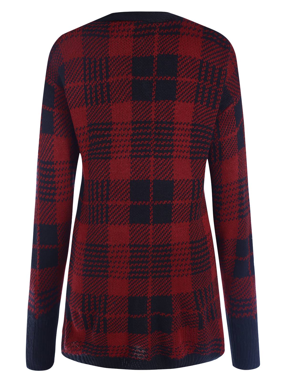 Cardigan tricoté à carreaux avec poches rouge des années 1950 - Image 3