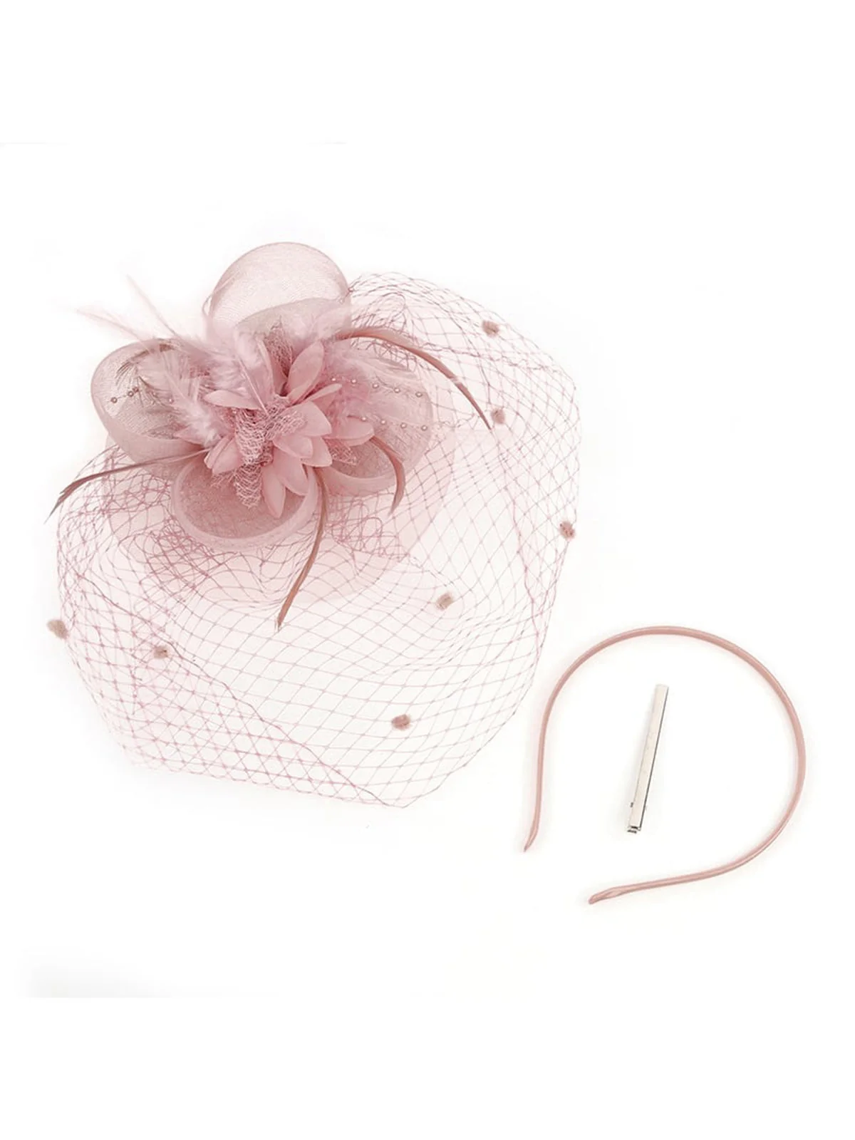 Chapeau bibi à plumes florales avec voile - Image 5