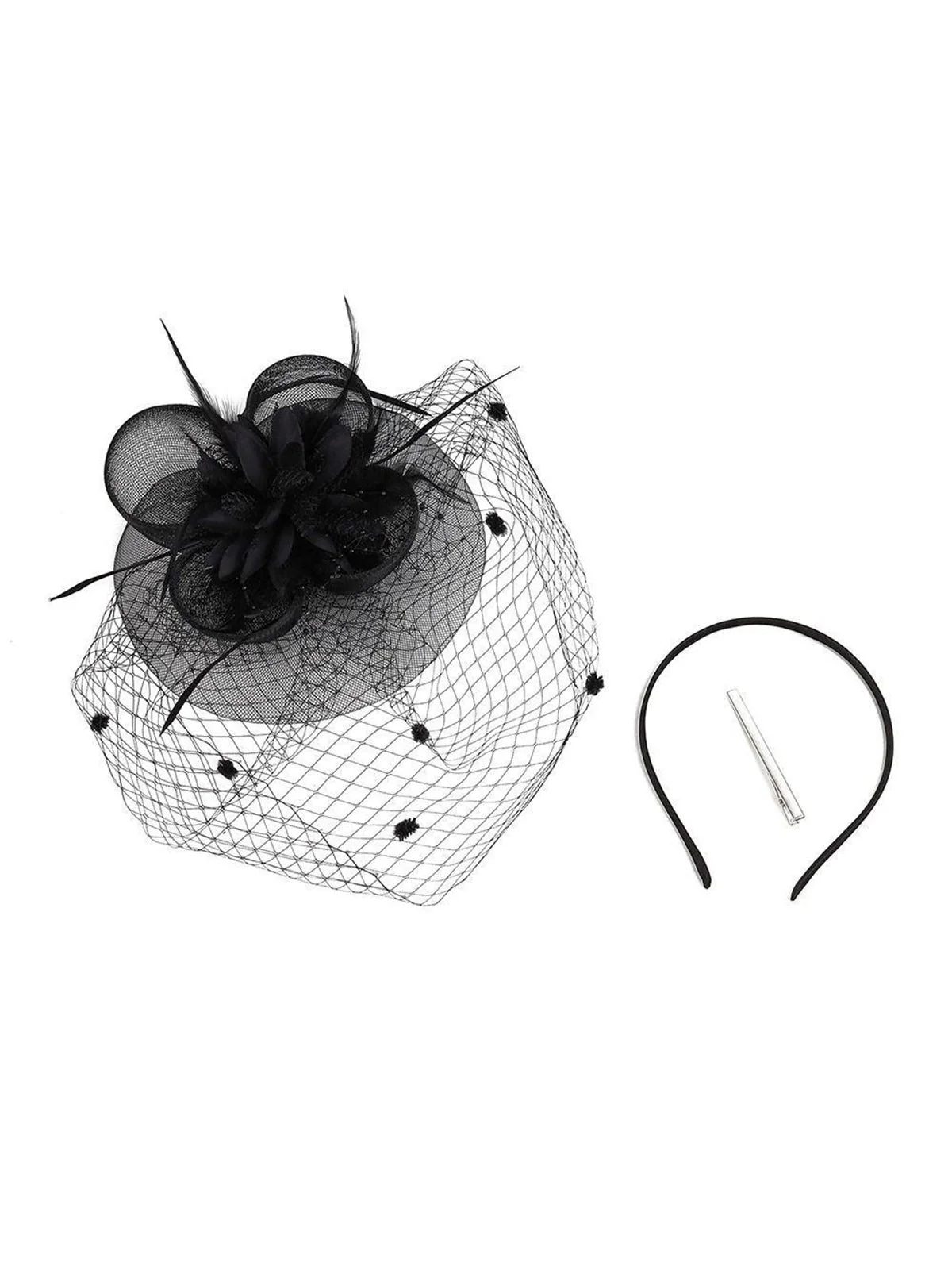 Chapeau bibi à plumes florales avec voile - Image 6