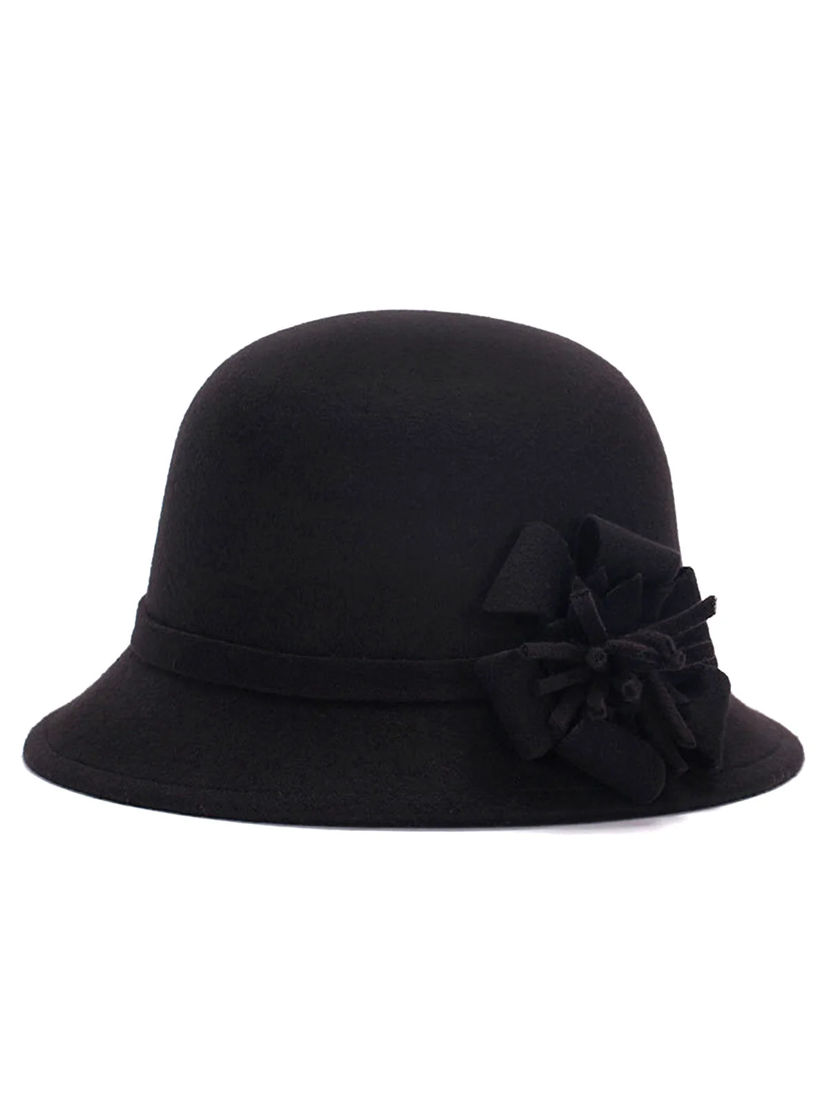 Chapeau cloche en imitation laine unie avec nœud - Image 2
