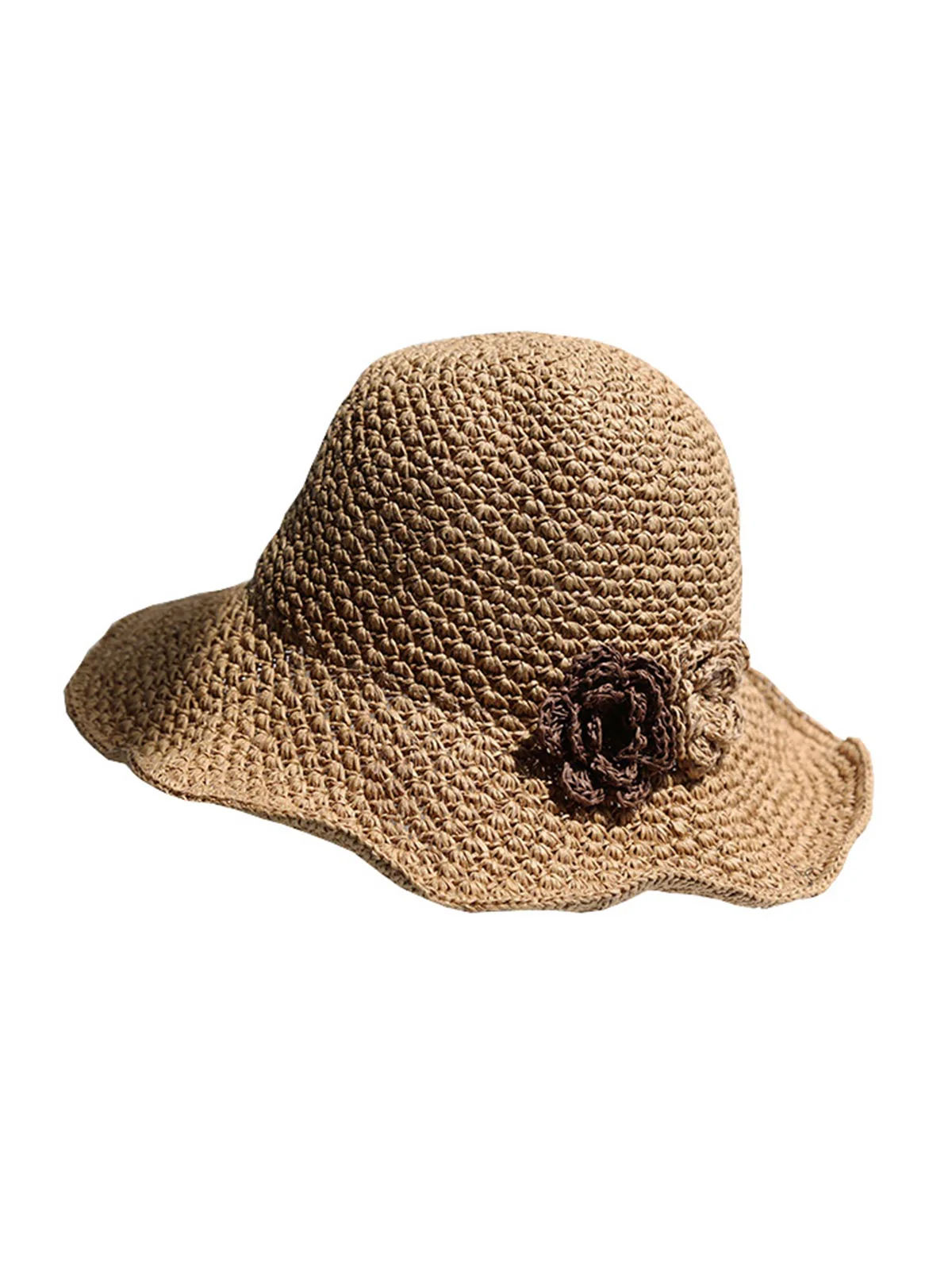 Chapeau de Paille Fleurs Tressées Rétro - Image 3