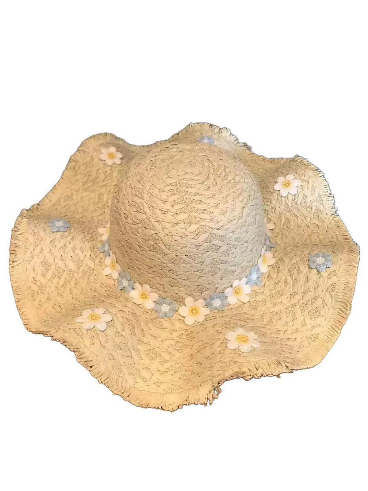Chapeau de soleil à franges en raphia 3D à motif marguerite - Image 5