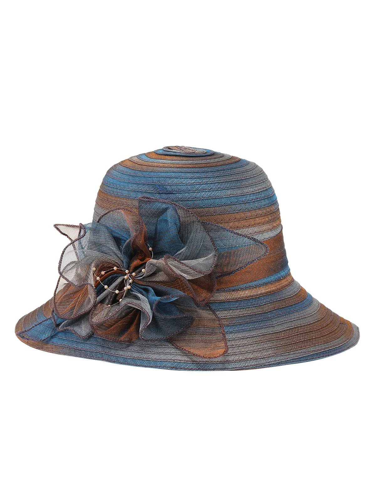 Chapeau de soleil en organza dégradé à rayures rétro - Image 3