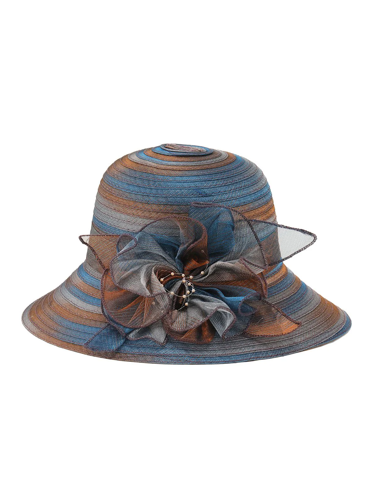 Chapeau de soleil en organza dégradé à rayures rétro - Image 4