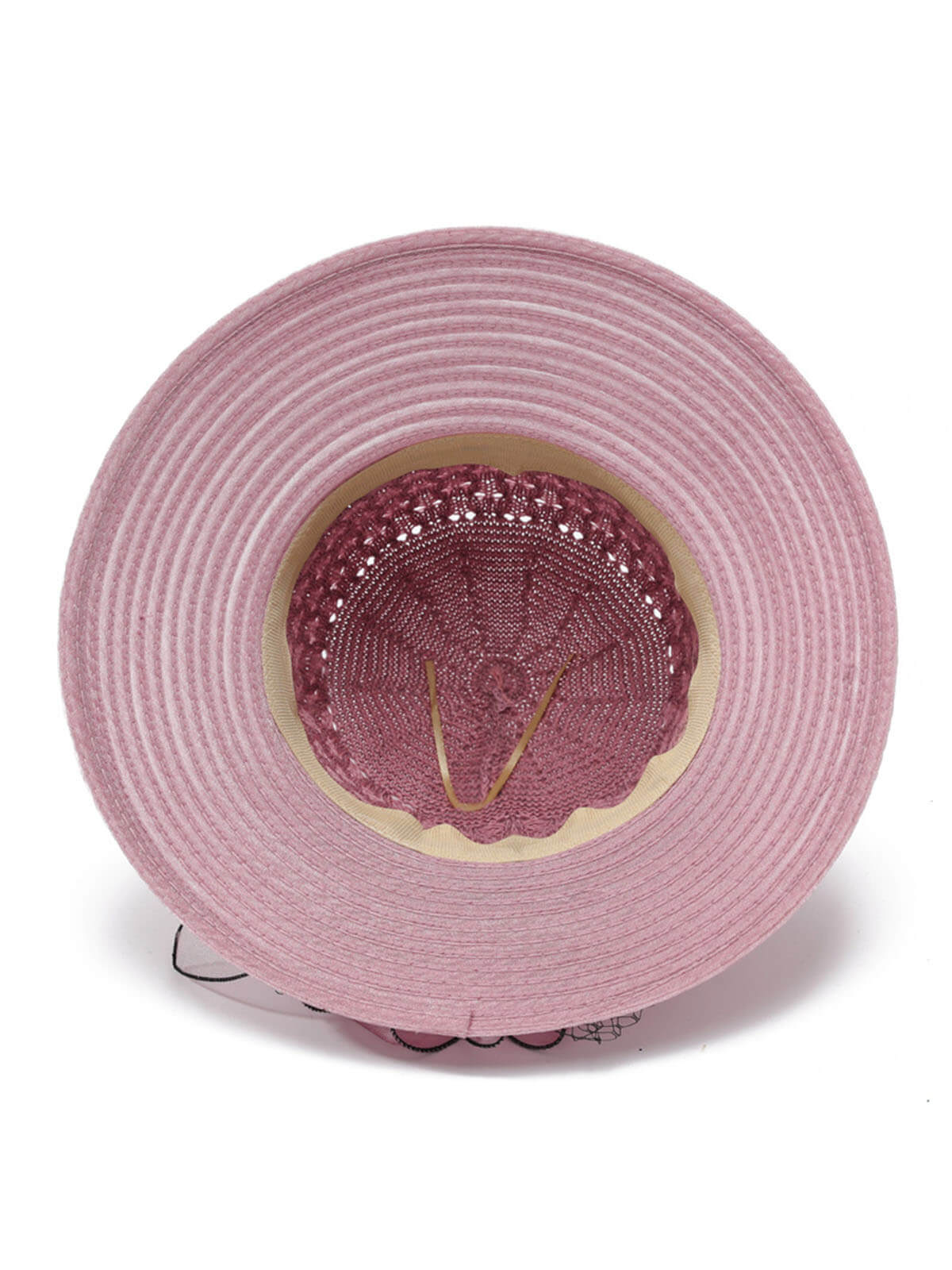 Chapeau de soleil en paille avec nœud papillon en organza au crochet - Image 3