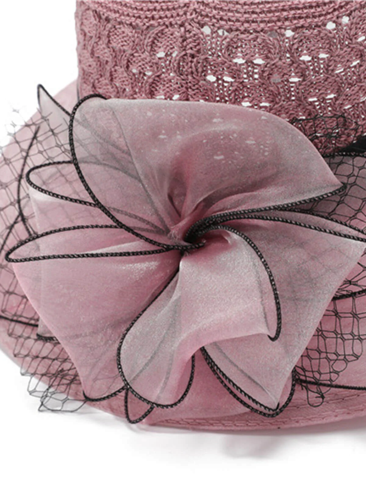 Chapeau de soleil en paille avec nœud papillon en organza au crochet - Image 4