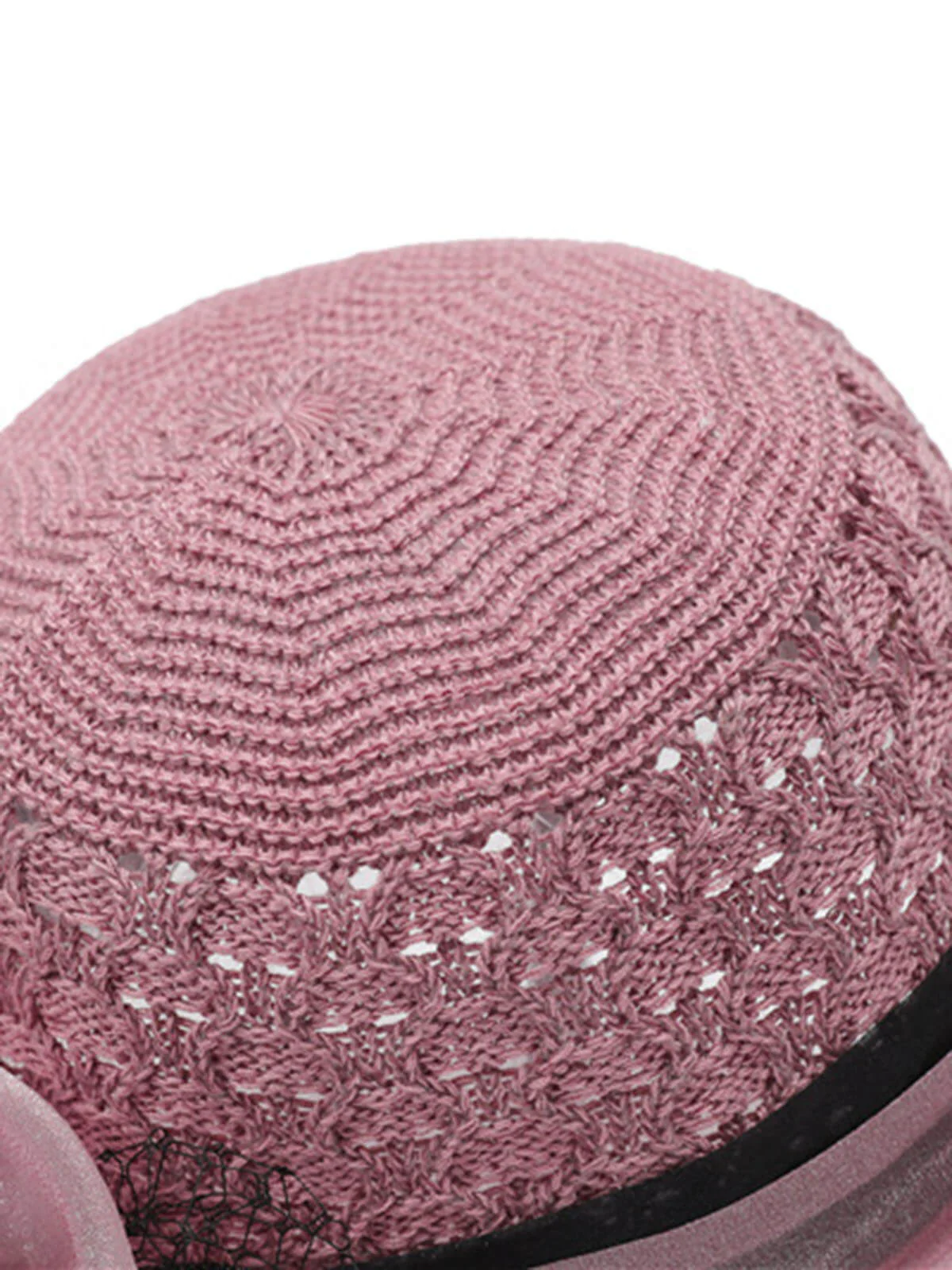 Chapeau de soleil en paille avec nœud papillon en organza au crochet - Image 5
