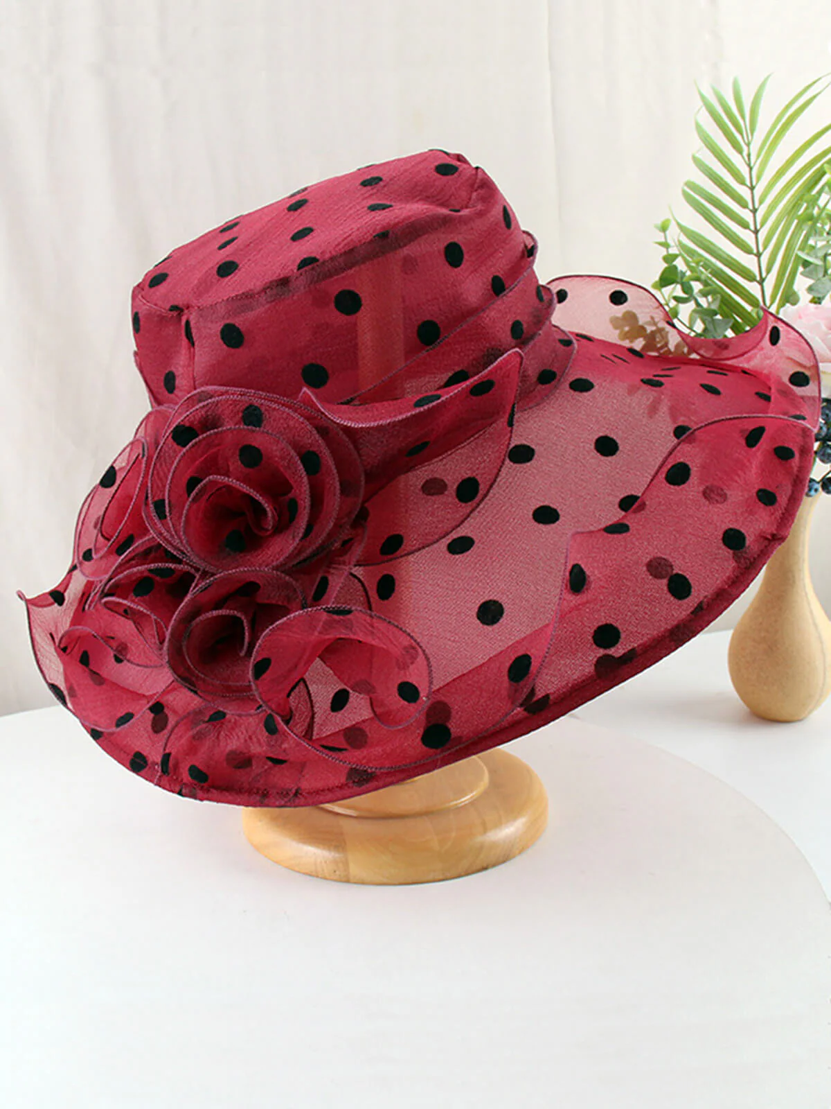 Chapeau de Soleil Vintage en Organza à Pois - Image 5