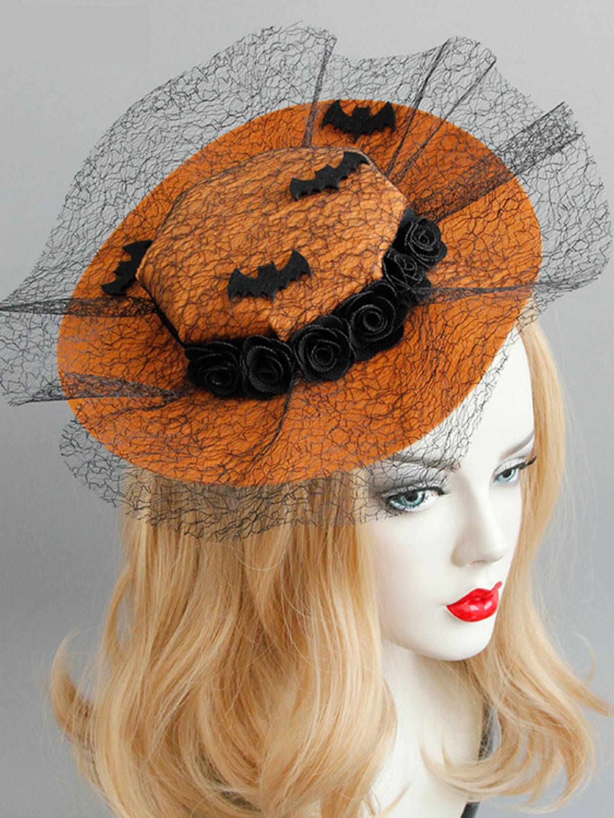 Chapeau en dentelle de chauve-souris d'Halloween rétro orange - Image 3