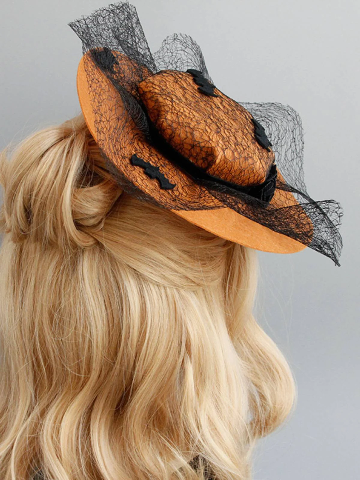 Chapeau en dentelle de chauve-souris d'Halloween rétro orange - Image 4