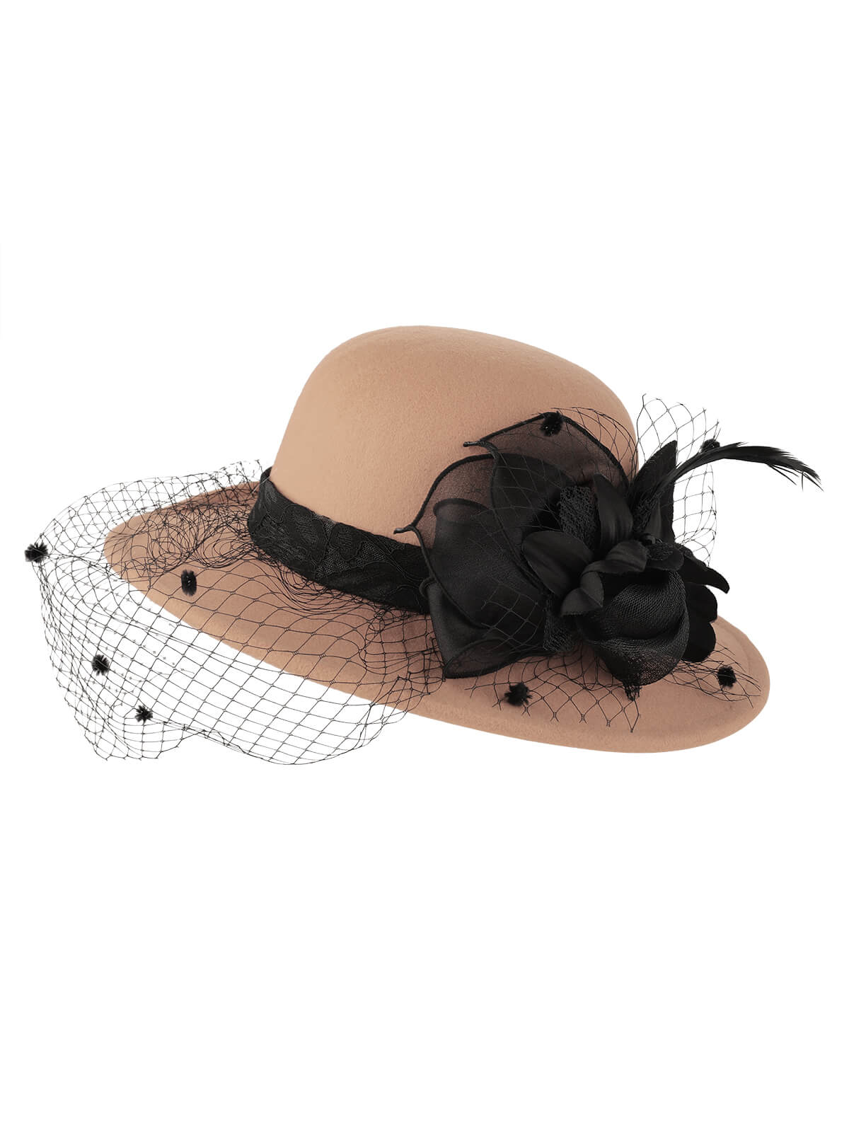 Chapeau haut de forme rond en filet à fleurs rétro - Image 11