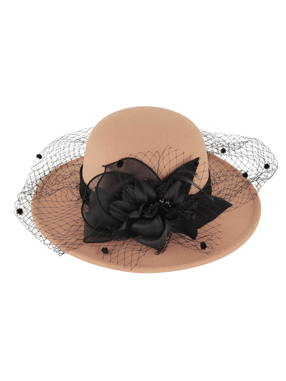 Chapeau haut de forme rond en filet à fleurs rétro - Image 12