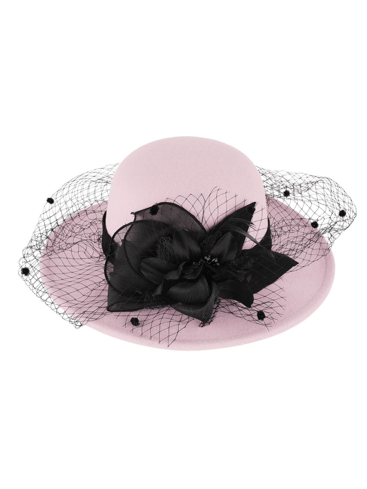 Chapeau haut de forme rond en filet à fleurs rétro - Image 14