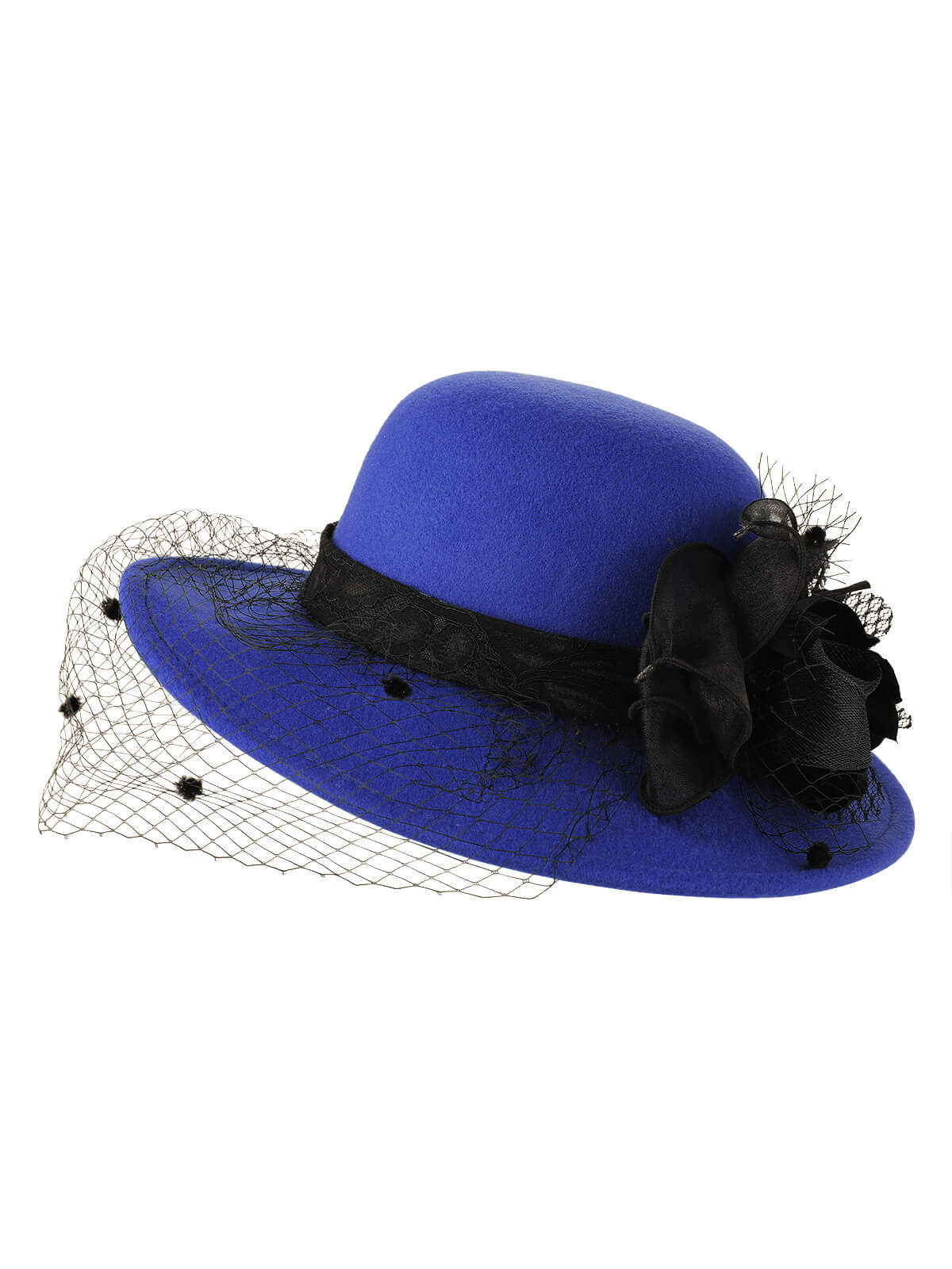Chapeau haut de forme rond en filet à fleurs rétro - Image 15
